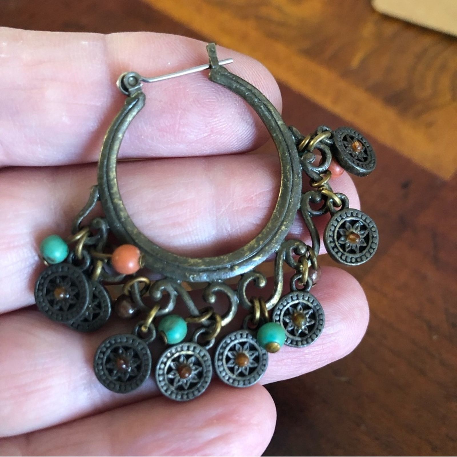 Vintage Vintage beaded brass hoop earrings Size ONE SIZE - 2 Thumbnail