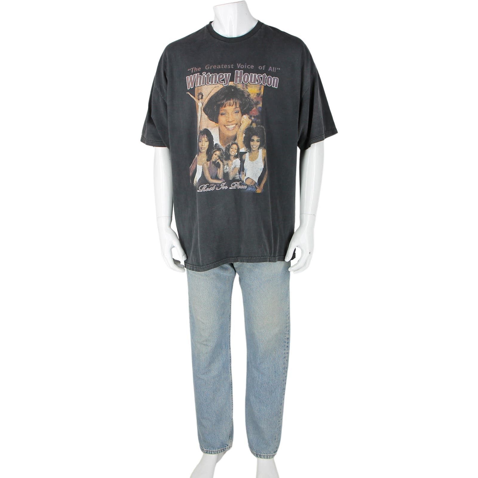 image of Whitney Houston Tribute Vintage Graphic Tee Rest In Peace in Black, Men's (Size 2XL)