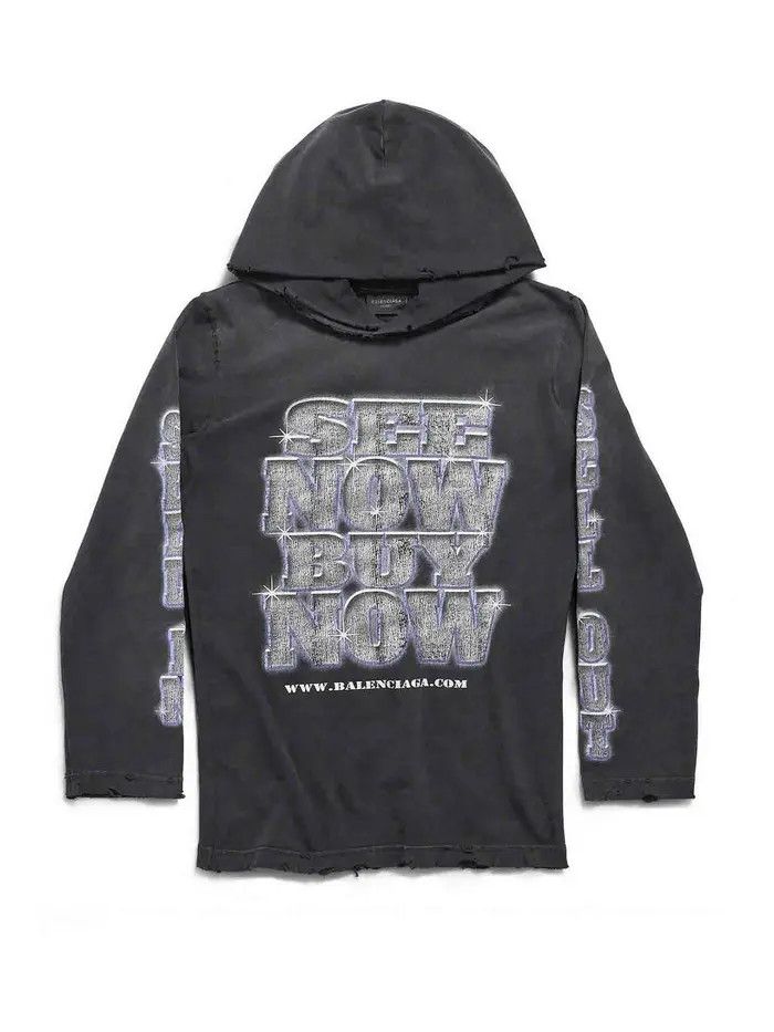 Balenciaga o1bcso1str0326 SNBN Long Sleeve Hooded T- Shirt Fitted Black Size US XS / EU 42 / 0 - 1 Thumbnail