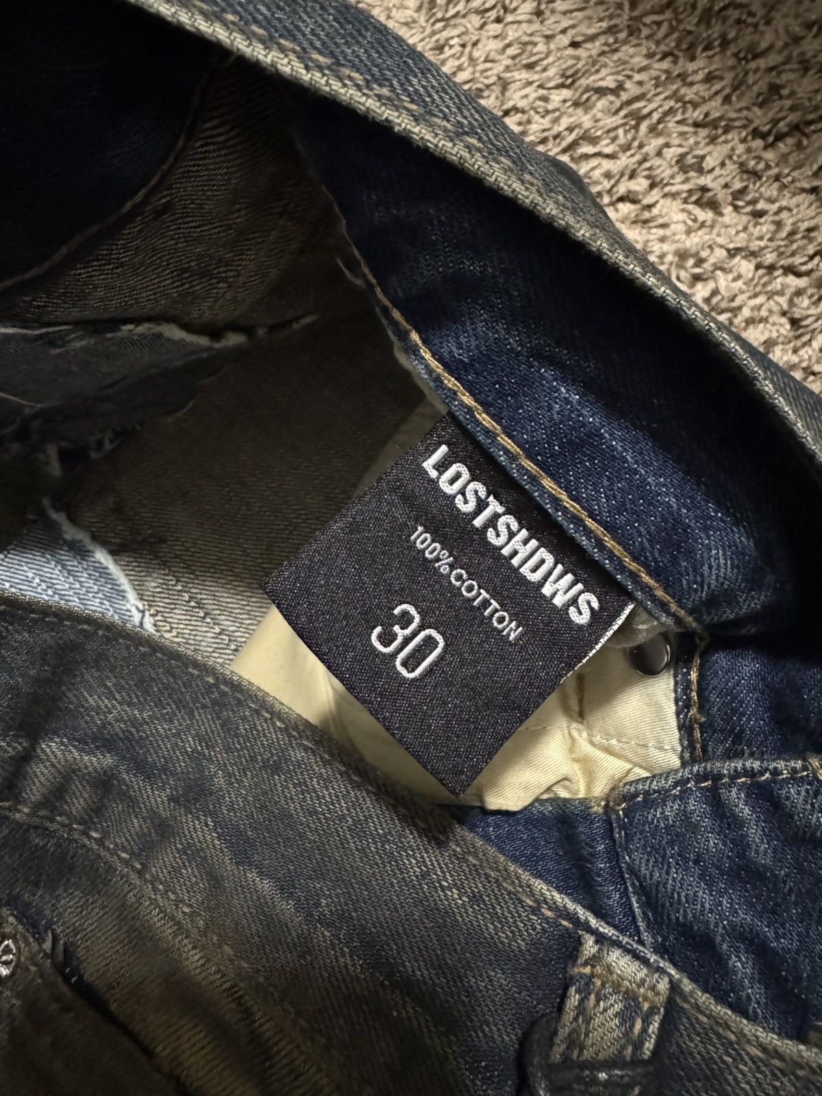 LOSTSHDWS LOST SHDWS Dstroy Waxed Sun Logo Denim "Black Indigo" Size US 30 / EU 46 - 5 Thumbnail