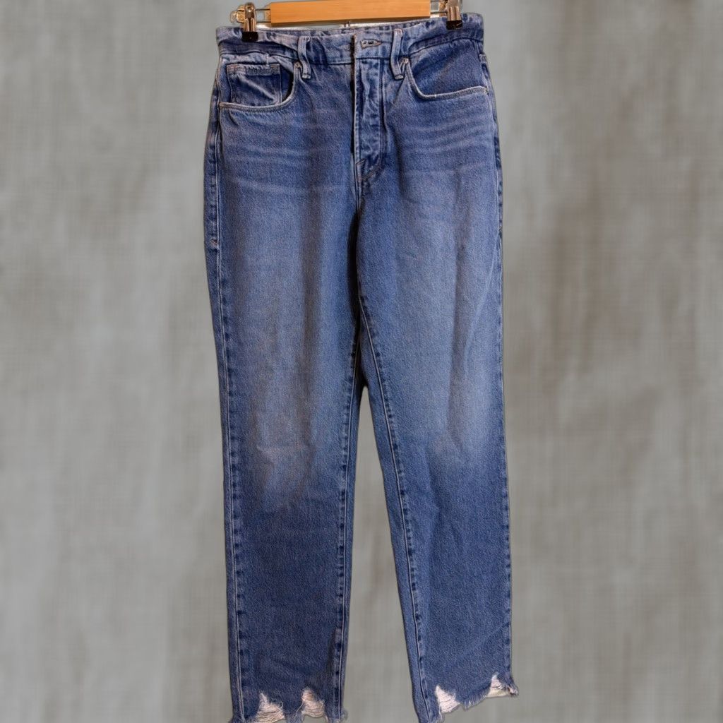 Good American Good American Jeans Good Boy Women’s Medium Wash Raw Hem Button Fly 28x31 Flaws Size 30" / US 8 / IT 44 - 1 Thumbnail