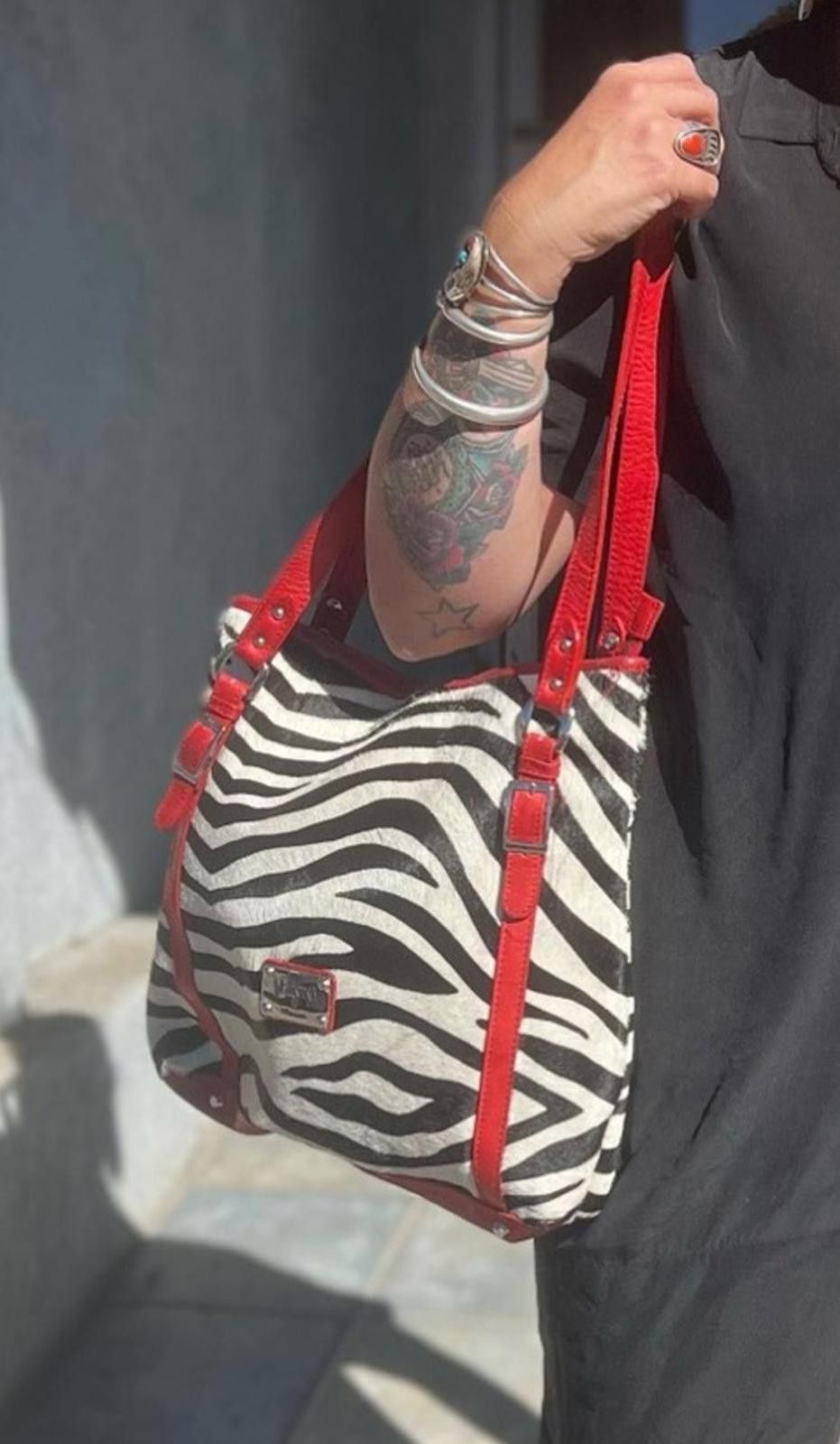 Valentino Valentina Zebra Print Calf Fur w/Red Leather Straps Bag Size ONE SIZE - 3 Thumbnail