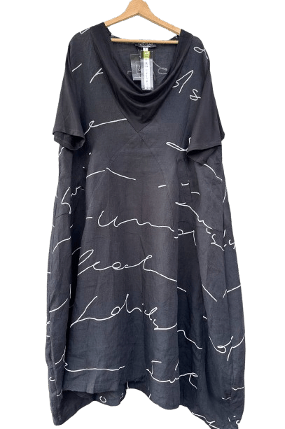 image of German Black Dress Kamuflage Linen Ramie Size 1 M-Xxl Kleid Laura, Women's