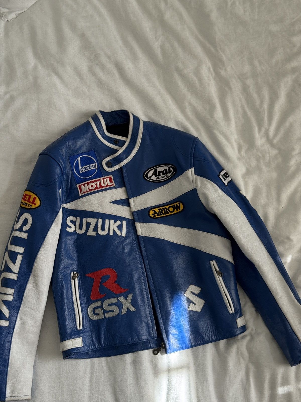 Vintage Blue Suzuki Leather Jacket – Real Leather Motorcycle Fit Size US M / EU 48-50 / 2 - 7 Thumbnail