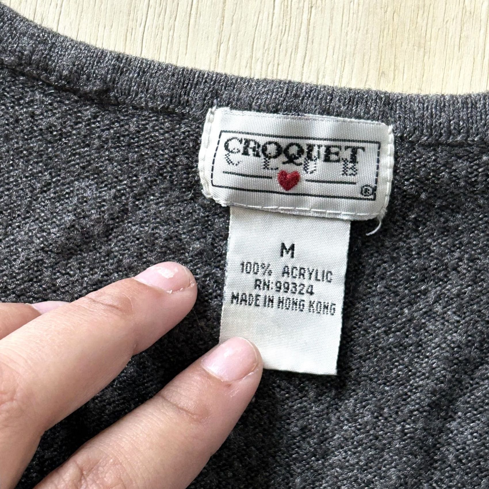 Vintage VINTAGE Croquet Womens Medium Gray V Neck Tight-Knit Pullover Acrylic Sweater Size M / US 6-8 / IT 42-44 - 3 Thumbnail