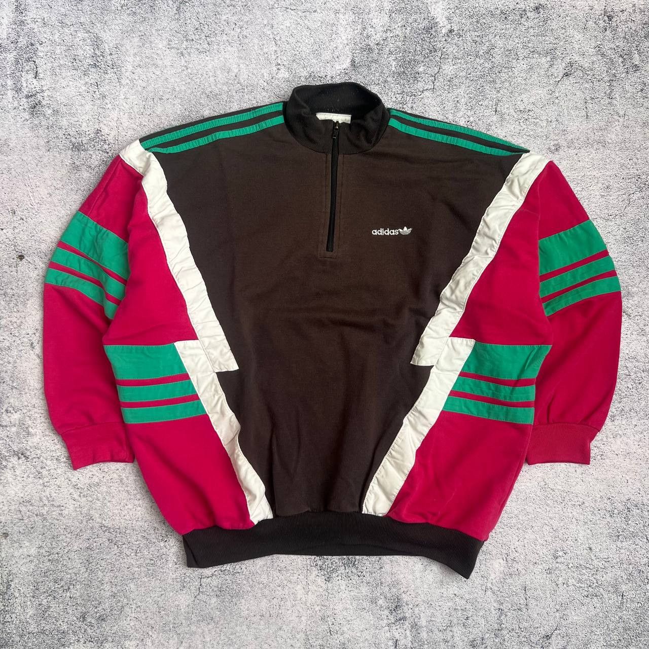 Adidas × Vintage Adidas 1/4 Zip Sweatshirt 90's - Vintage Brown (Size M-L) Size US M / EU 48-50 / 2 - 1 Thumbnail