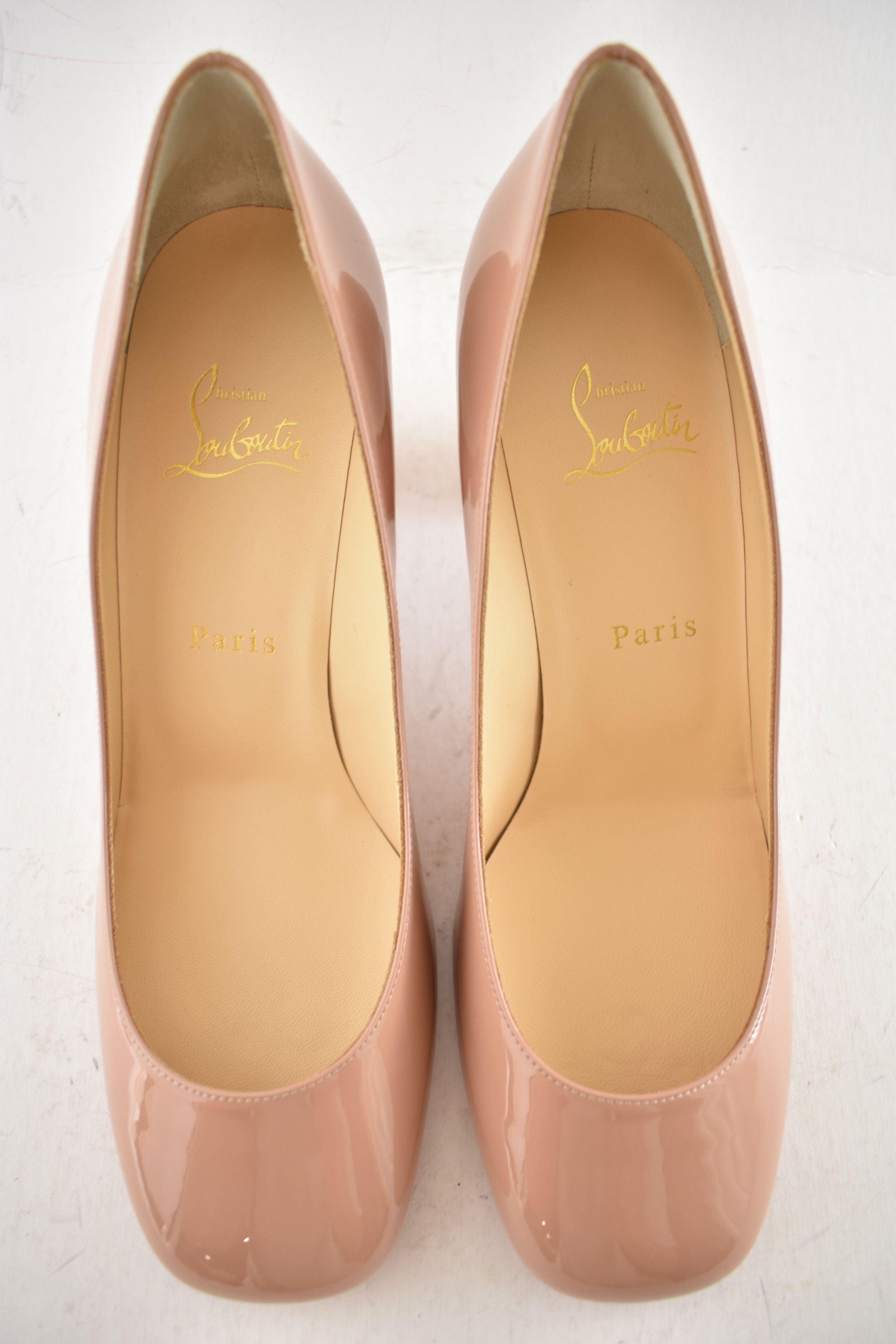 Christian Louboutin Cadrilla 70 Nude Blush Patent Leather Block Heel Pump 40 Size US 10 / IT 40 - 10 Thumbnail