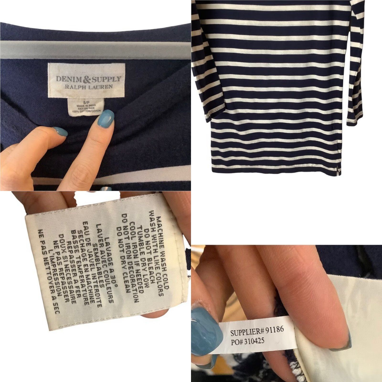 Vintage Denim & Supply Ralph Lauren Denim & Supply Long Sleeve T-Shirt Dress Tunic Womens S Navy White Striped Crew Neck Knee Length Casual Modern 100% Cotton Size S / US 4 / IT 40 - 8 Thumbnail