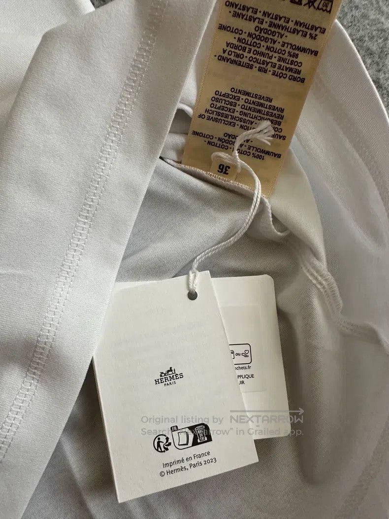 Hermes Hermes White Short-Sleeve Round Neck Cotton Knitted Casual Size XS / US 0-2 / IT 36-38 - 4 Thumbnail