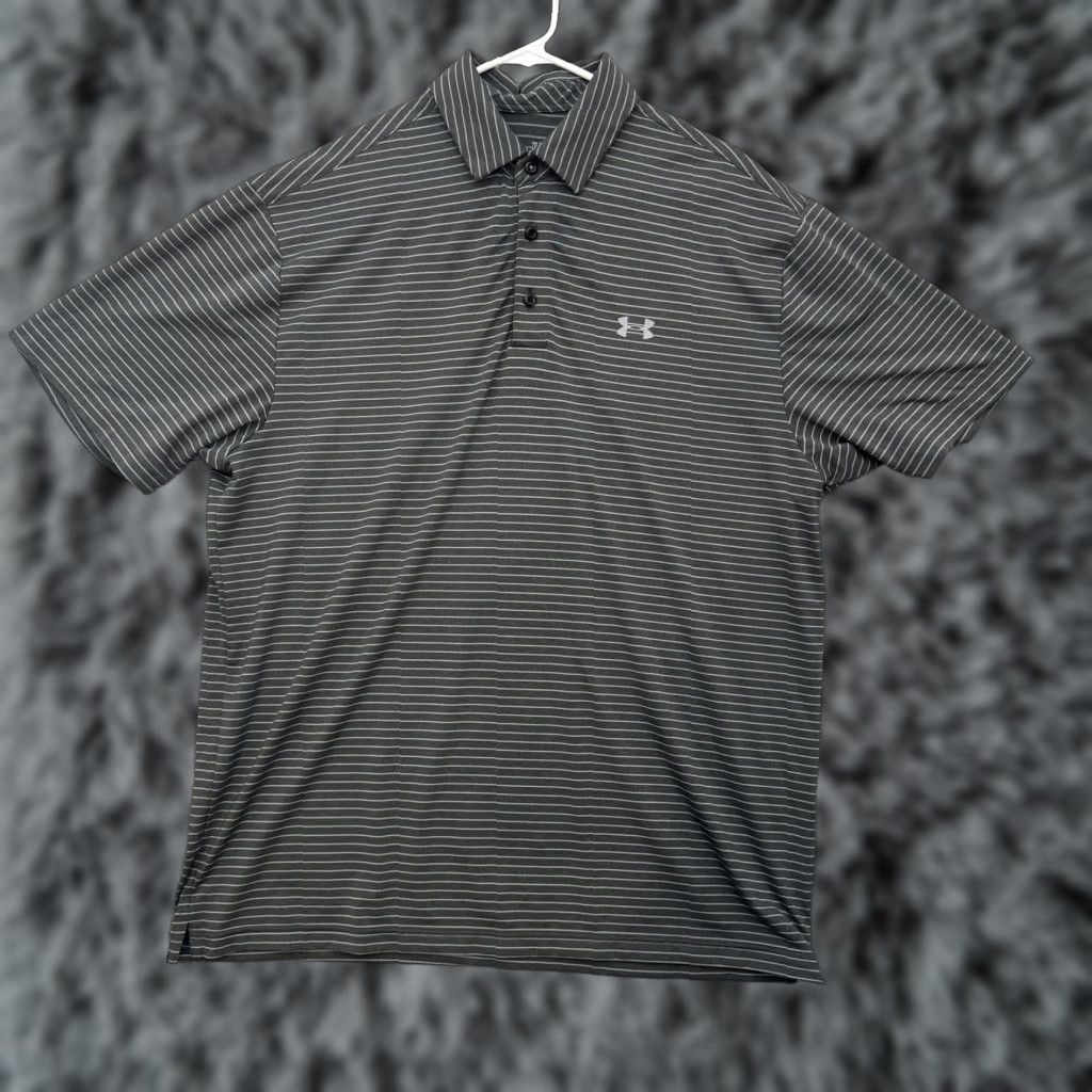 Under Armour Under Armour Shirt Mens XL HeatGear Golf Striped Polo, Lightweight, Moisture Wicking, Quick Dry, Breathable, Collared, Short Sleeve, Gray, 2015 Size US XL / EU 56 / 4 - 1 Thumbnail