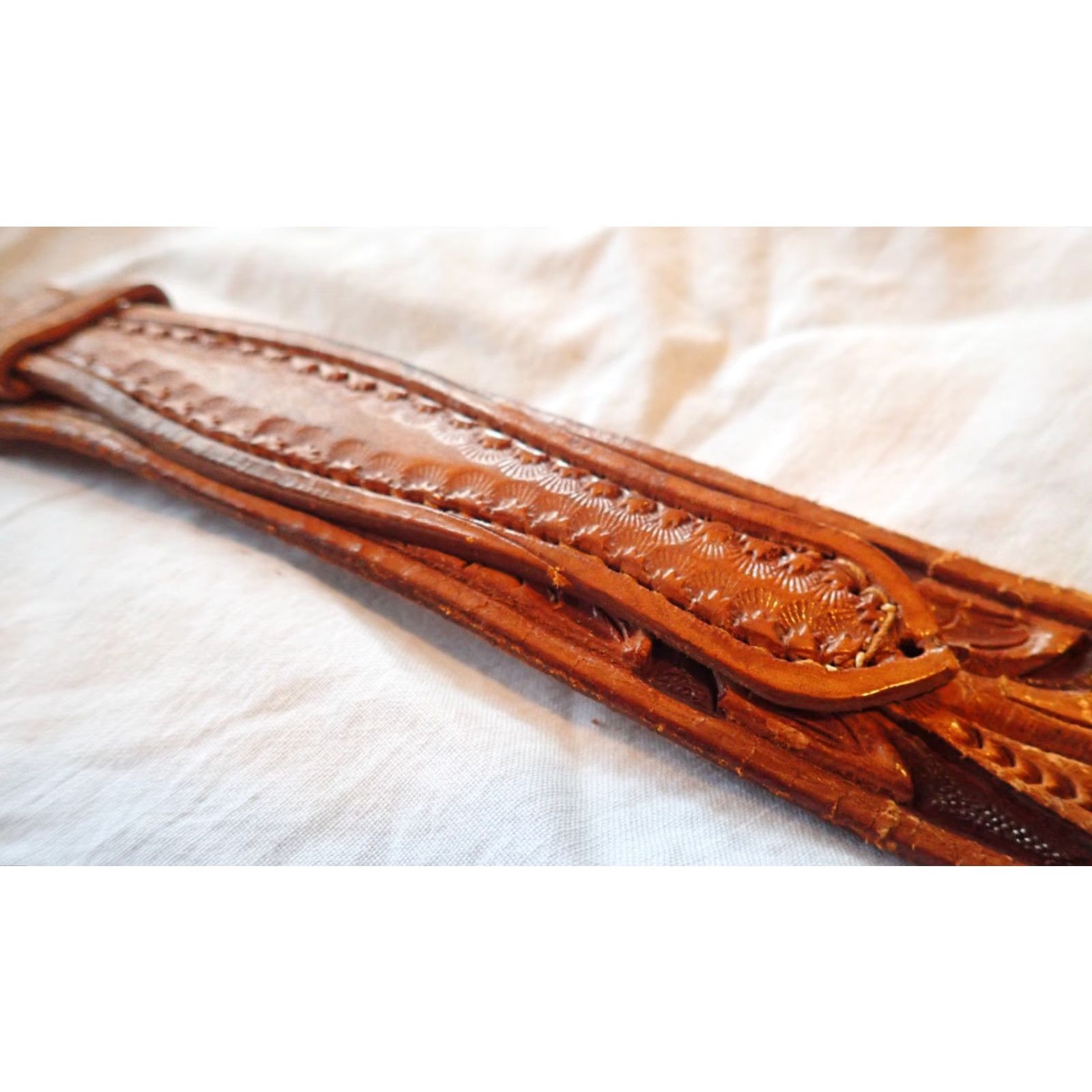 Vintage Vintage Western Belt Men 30-33 Brown Leather Floral Tooled Cowboy Ranger Style Size ONE SIZE - 6 Thumbnail