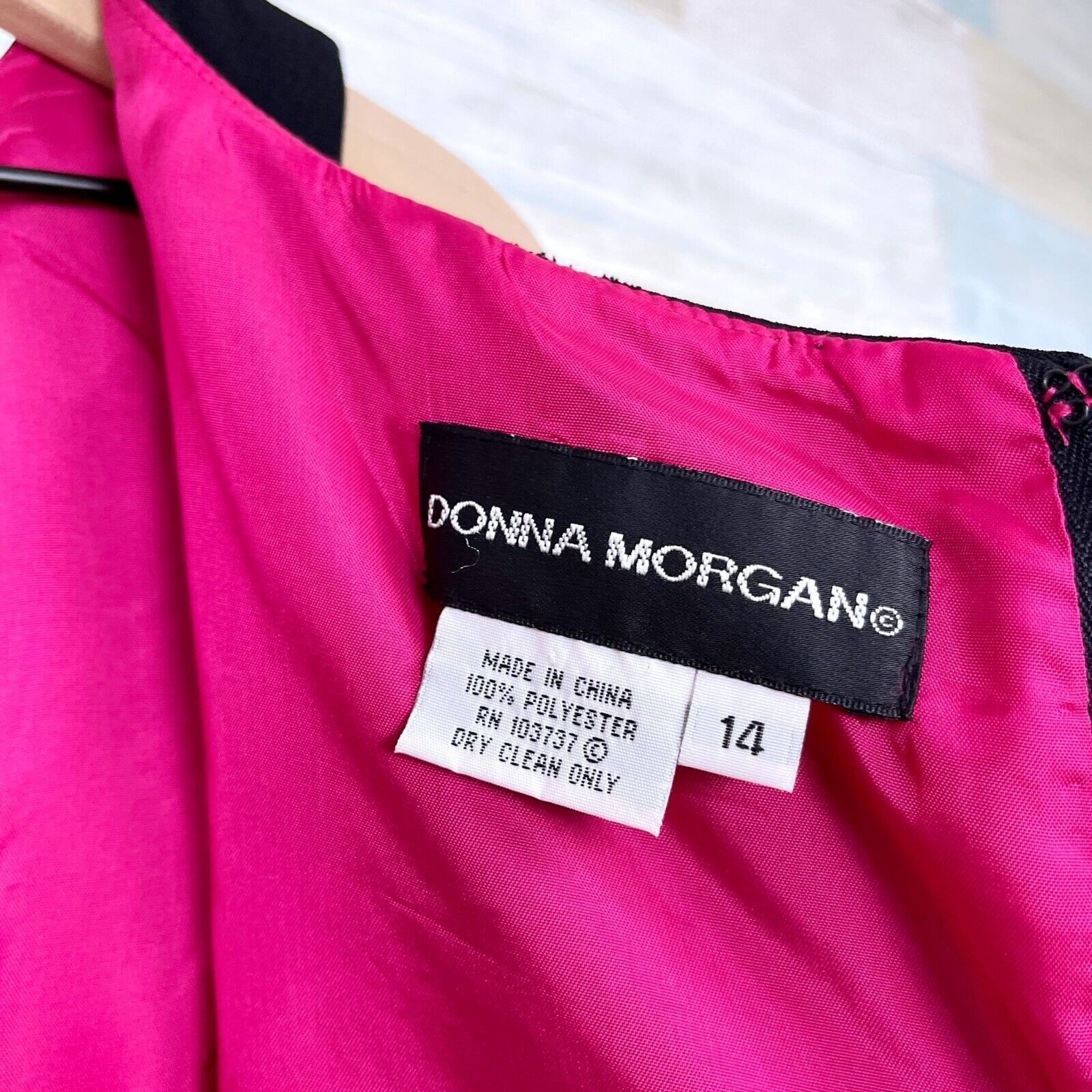 Other Donna Morgan Evening Cocktail Midi Dress Black Pink Satin 14 Size XL / US 12-14 / IT 48-50 - 6 Thumbnail