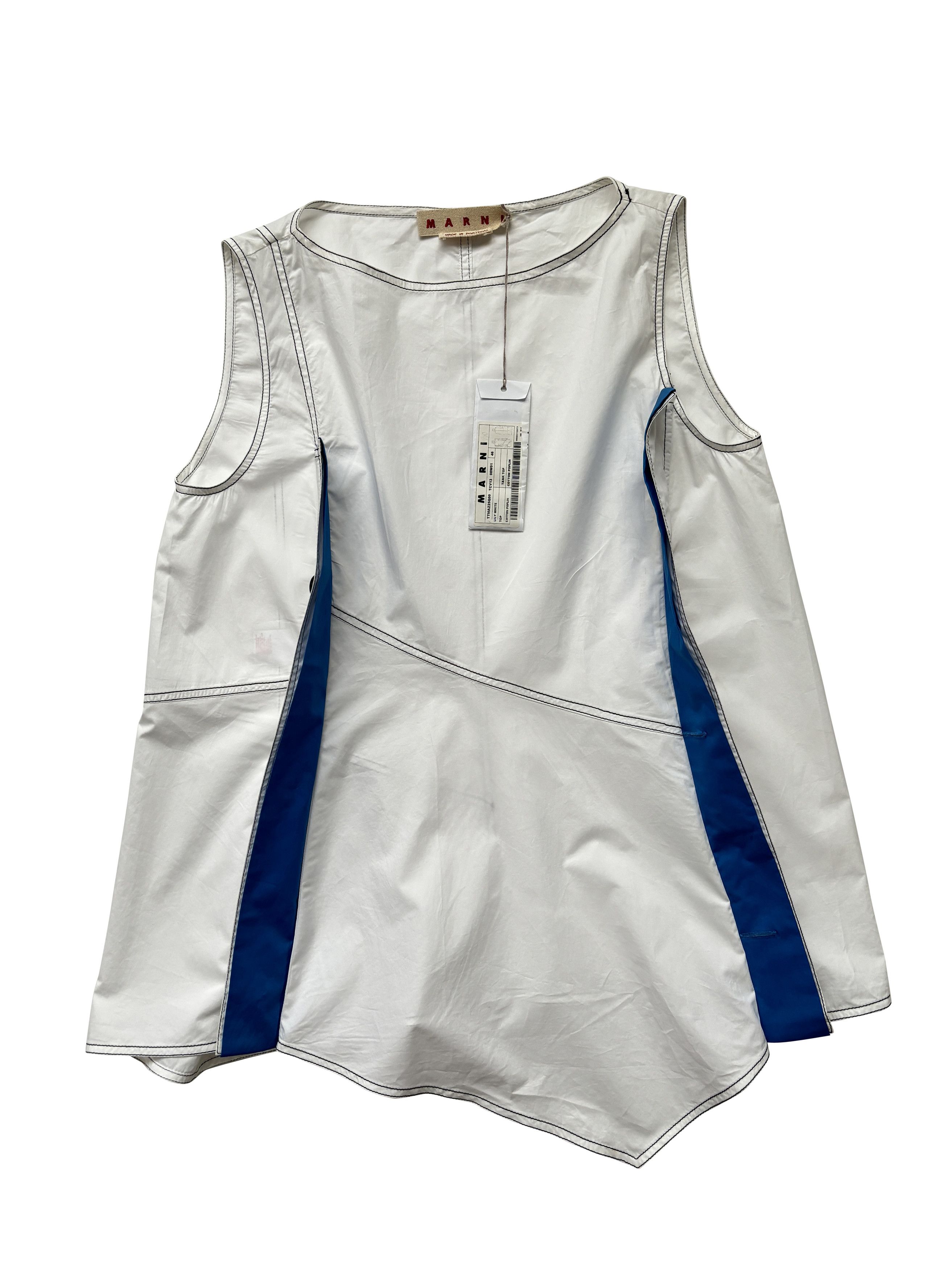 Marni ⚡️QUICK SALE⚡️Marni White with Blue Asymmetric Tank Top Size L / US 10 / IT 46 - 2 Thumbnail