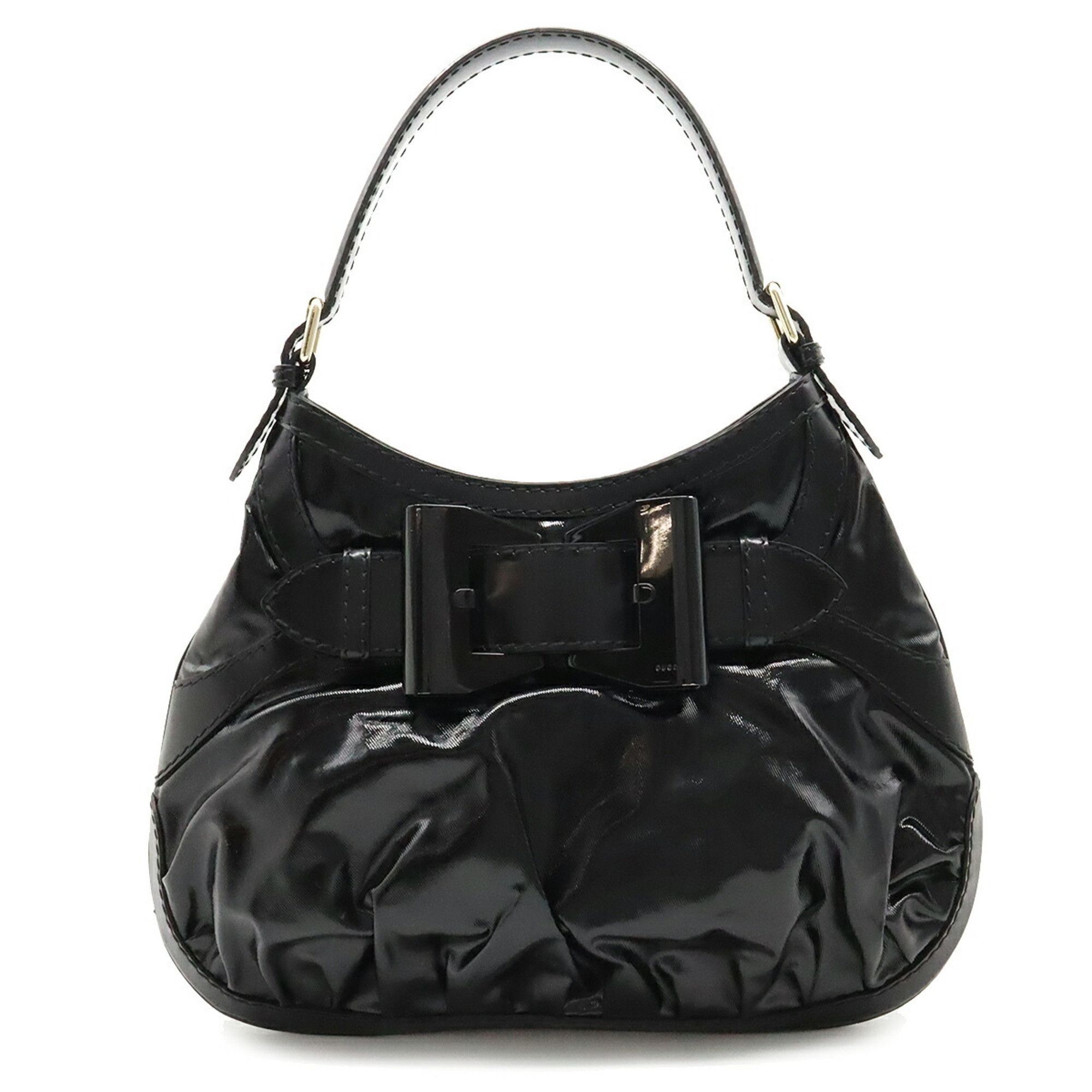 image of Gucci Quinn Hobo Ribbon Shoulder Bag Handbag Patent Leather Enamel Black 189885, Women's
