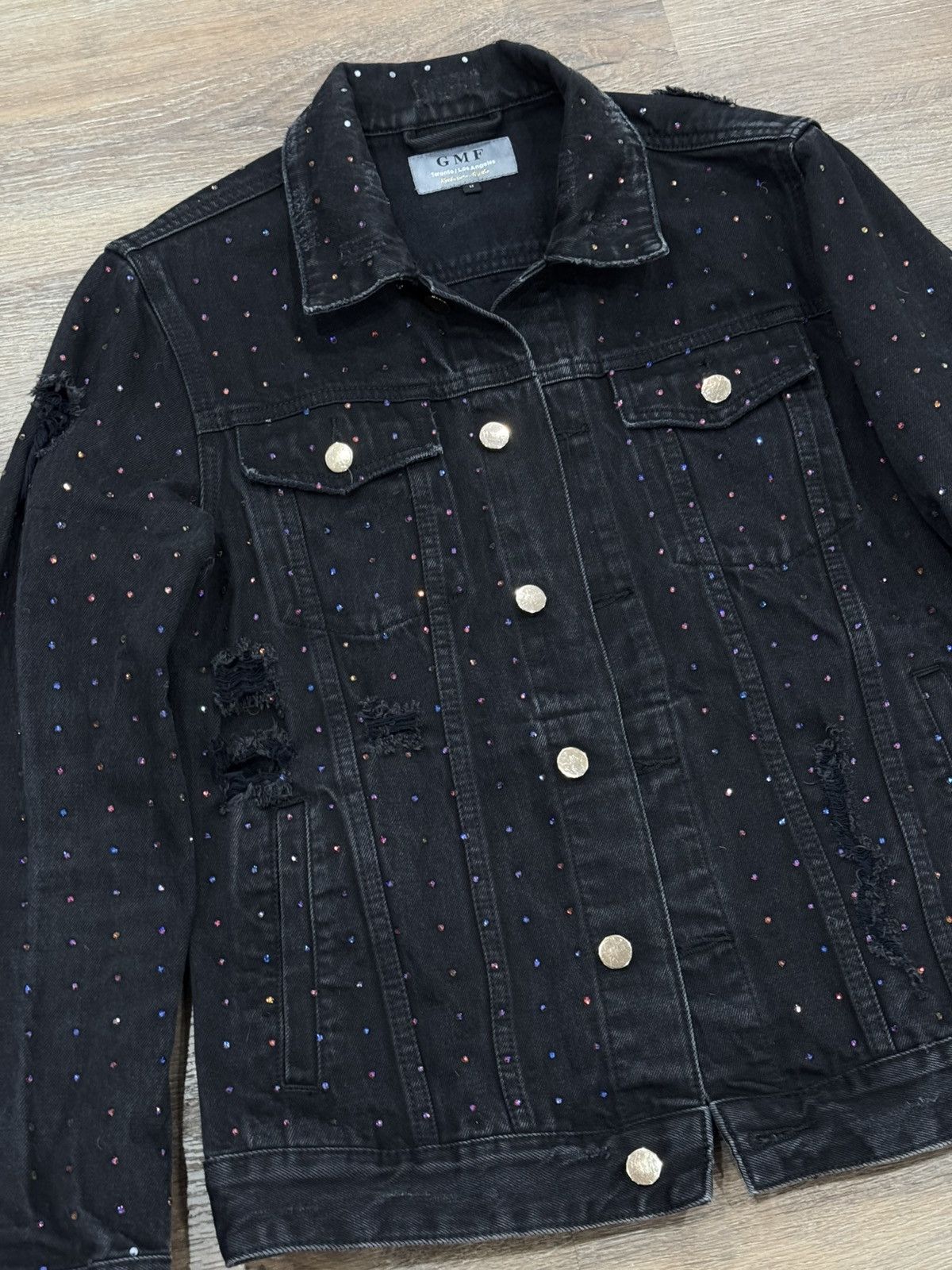 Other GMF Rhinestone Denim Jacket Distressed Crystal Trucker Size US M / EU 48-50 / 2 - 3 Thumbnail