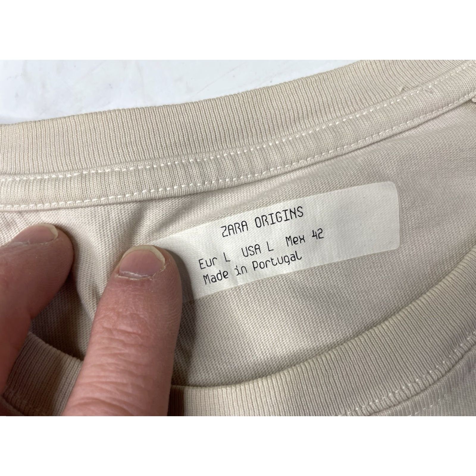 Zara Zara Origins T-Shirt Men Large Beige Crew Neck Short Sleeve Heavy Thick Pullover Size US L / EU 52-54 / 3 - 3 Thumbnail
