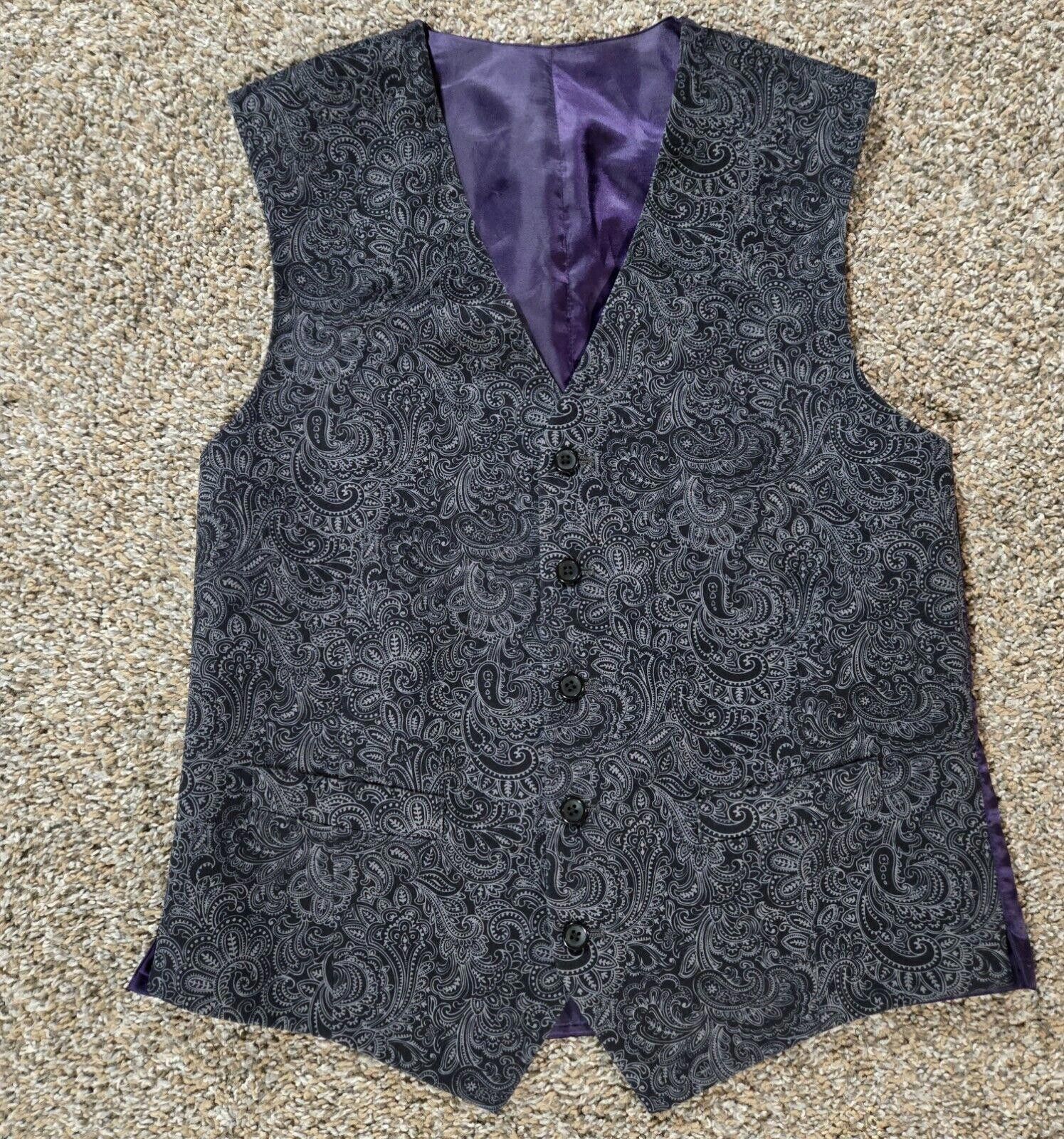 Designer Grey Suede Paisley Vest With Purple Interior Size 38R - 1 Thumbnail