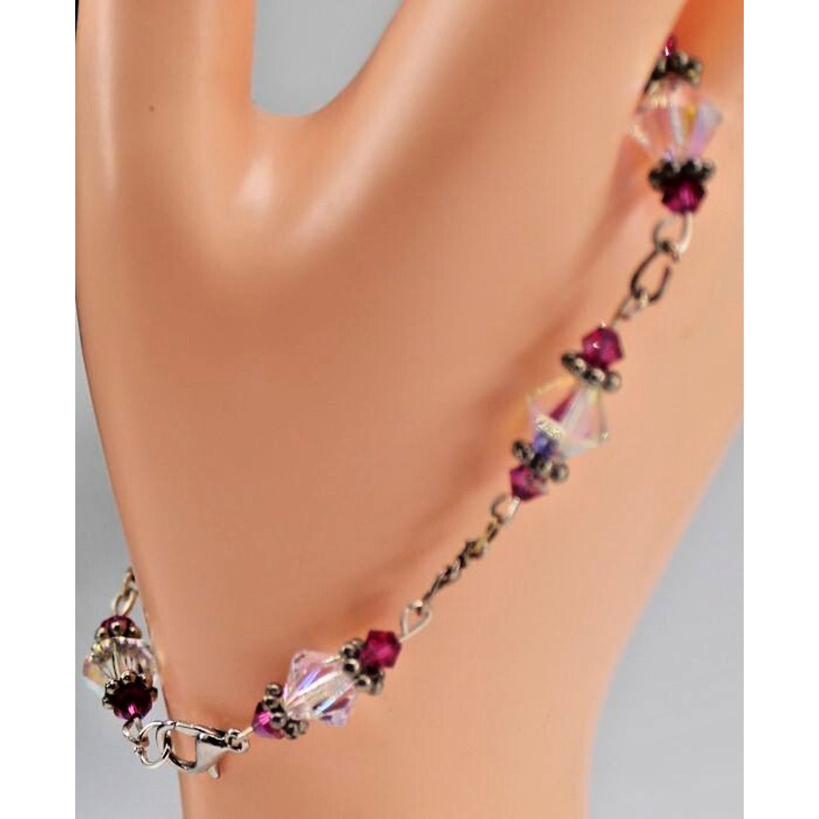 Other Bright Pink & Aurora Borealis Bicone Crystal Bracelet 8" Size ONE SIZE - 1 Thumbnail