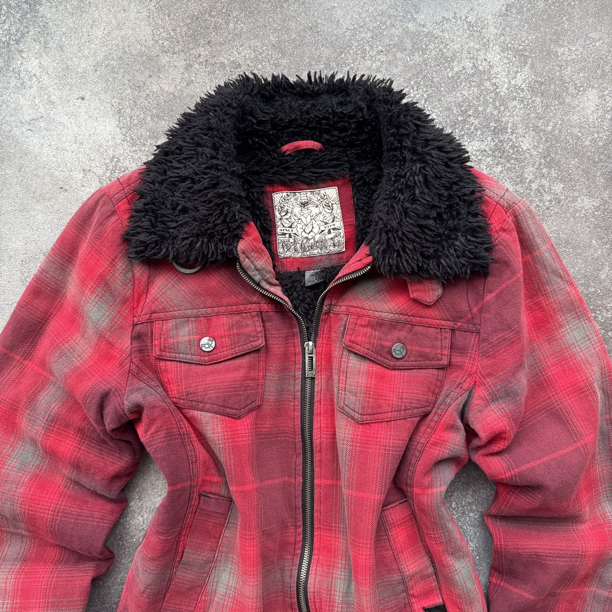 Fox Racing Fox Racing Y2K Grunge Biker Style Faux Fur Plaid Jacket Size L / US 10 / IT 46 - 2 Thumbnail