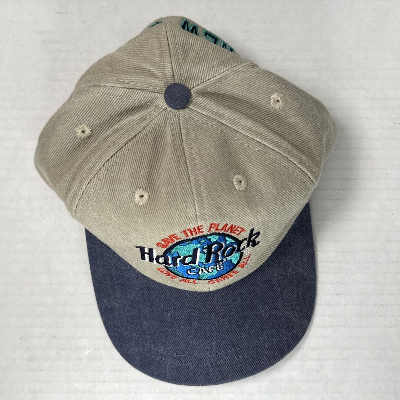 Hard Rock Cafe VINTAGE Hard Rock Cafe Save The Planet Snapback Hat NY 90s EUC Unisex Adults Brown Blue Cotton Adjustable Breathable Snapback Mens Womens Size ONE SIZE - 5 Thumbnail