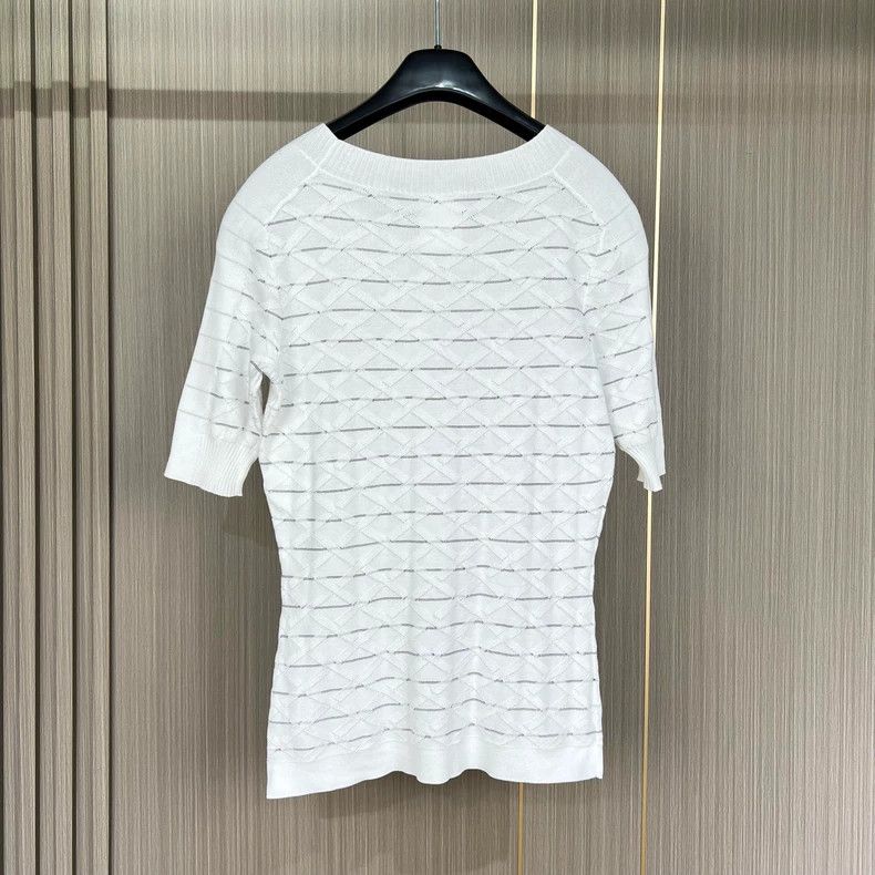 Chanel Chanel White striped knitted Logo short sleeves 2504-Nexta Size XXS / US 00 / IT 34 - 2 Thumbnail