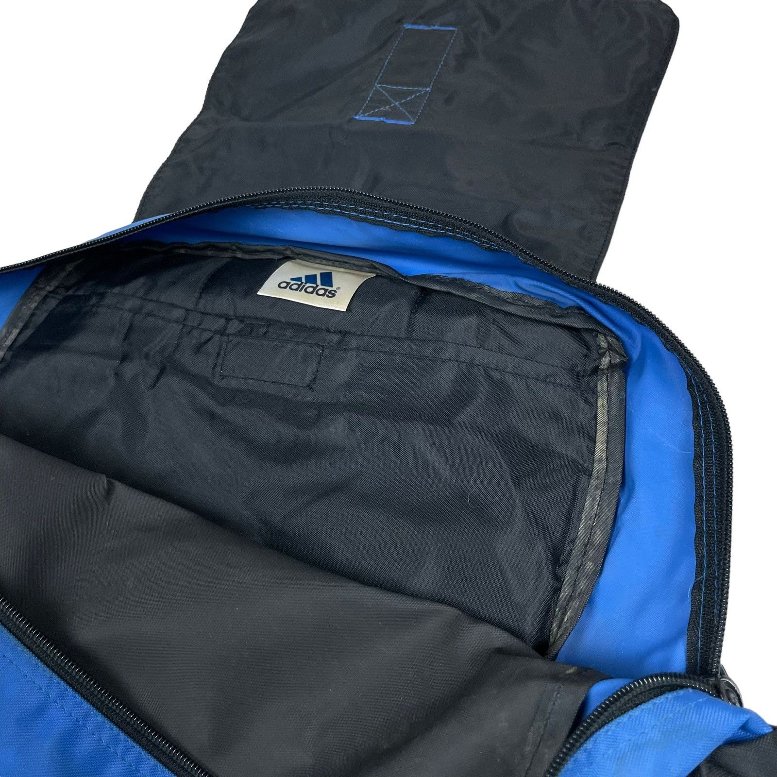 Adidas × Vintage Adidas Men's Black Blue 3-Stripes Velcro Flap Backpack Bag Size ONE SIZE - 6 Thumbnail