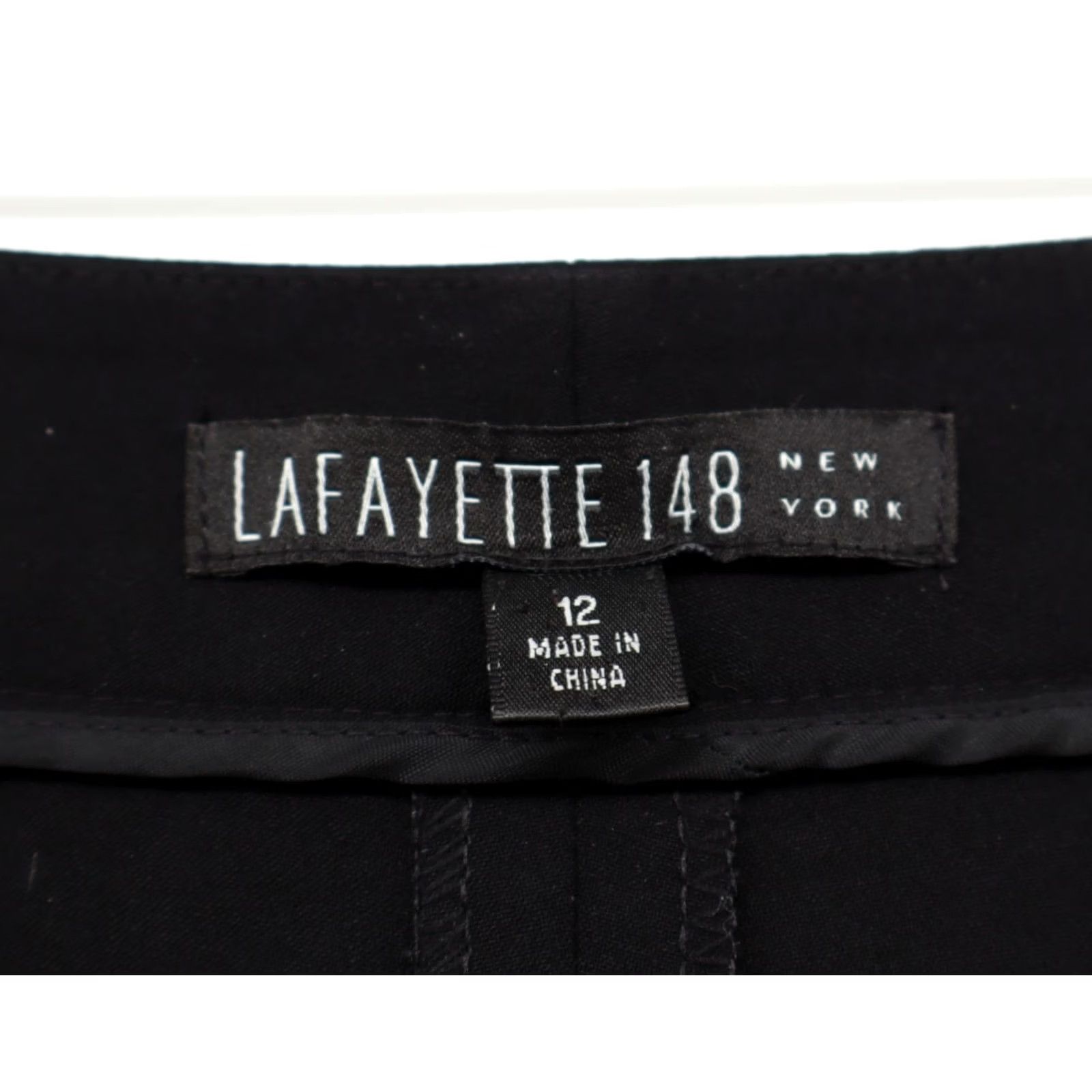 Vintage Lafayette 148 New York Women's Straight Leg Trousers Wool Blend Black 12 Dress Pants" Size 34" / US 12 / IT 48 - 3 Thumbnail