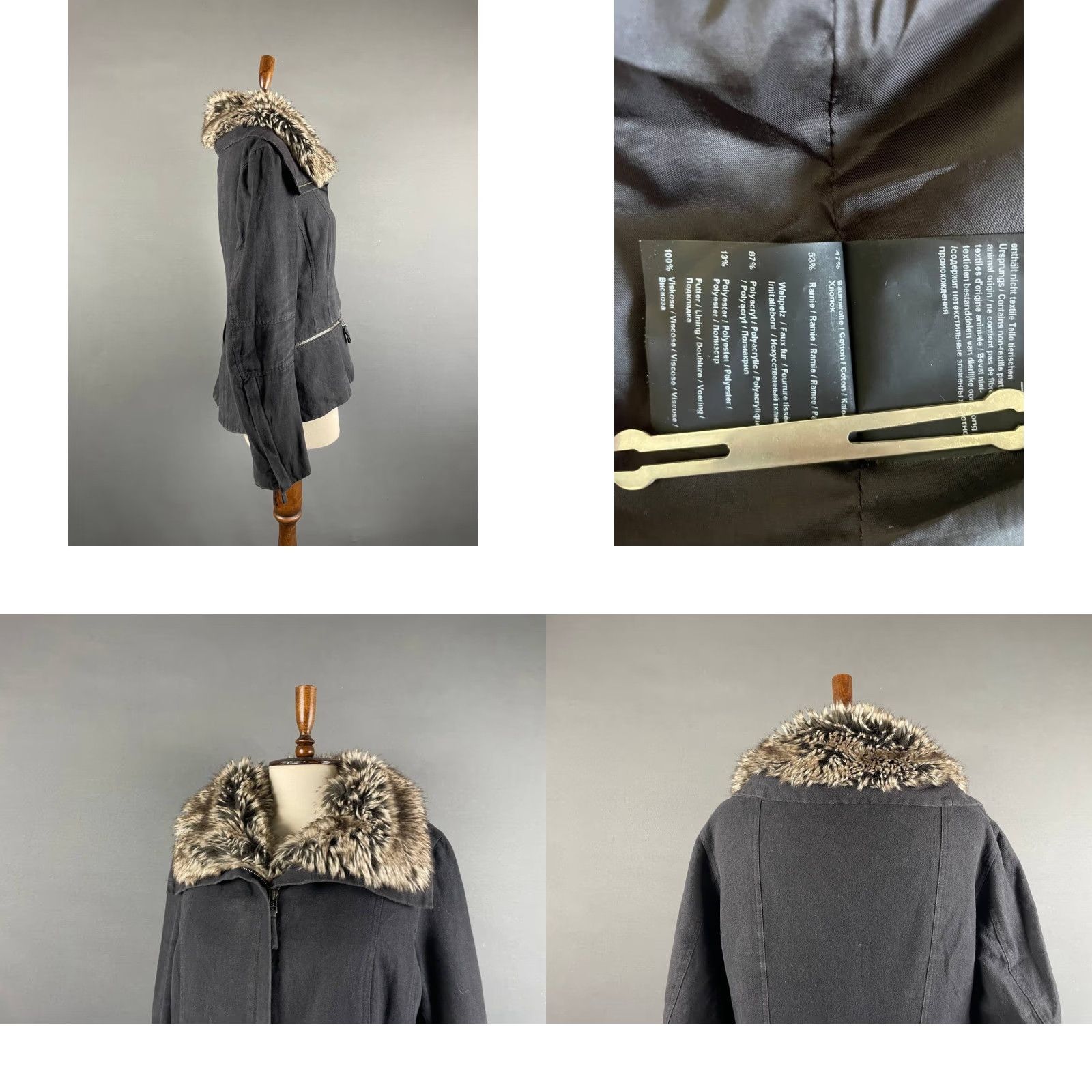 Vintage Annette Görtz Jacket Parka Womens Long Sleeve Black Ramie Zip Full Zip Size 40 Coat Size S / US 4 / IT 40 - 8 Thumbnail