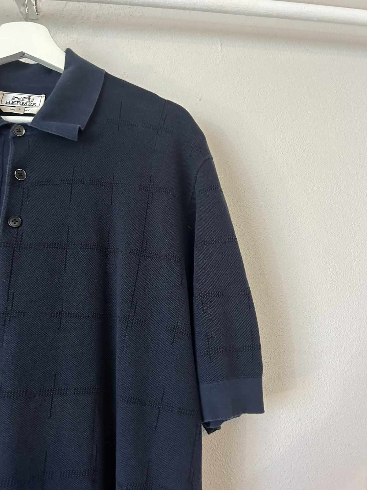 Hermes Textured Navy Polo Shirt Size US L / EU 52-54 / 3 - 4 Thumbnail
