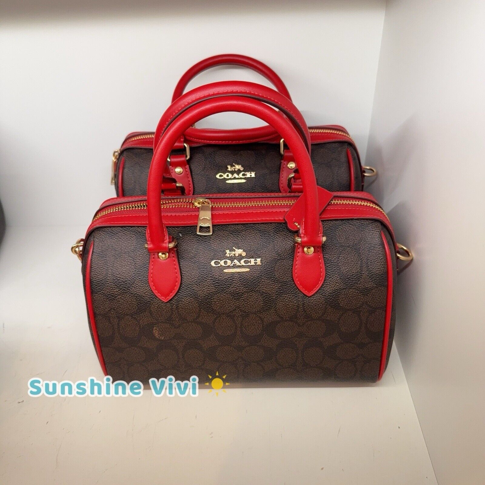 Coach NWT Coach Rowan Satchel Signature CV961 Walnut /Bold Red Size ONE SIZE - 1 Thumbnail