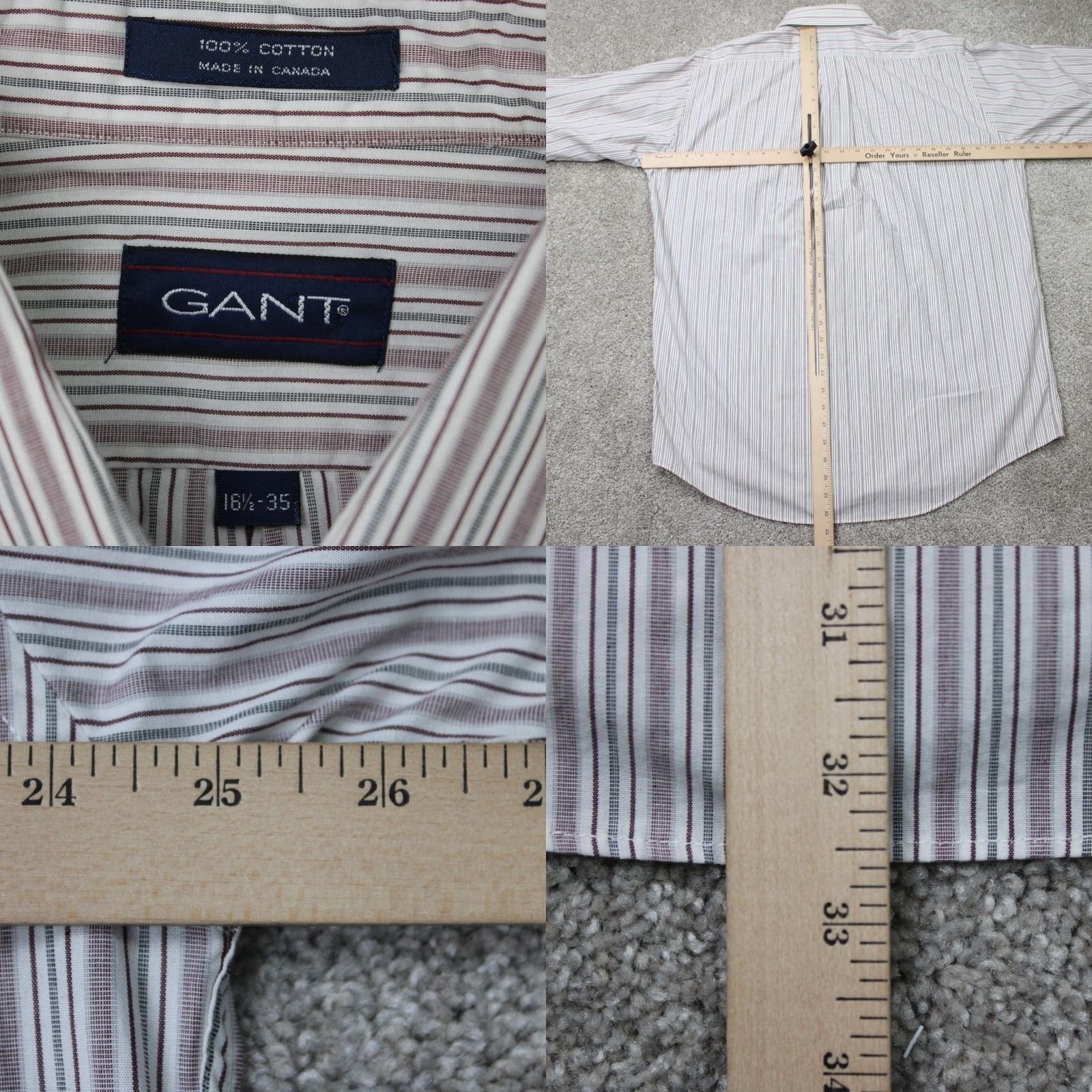 Gant GANT Shirt Mens 16 1/2 35 Red/White Striped 100% Cotton Long Sleeve Button Down Dress Shirt Mens Regular Red 90s Classic Vintage No Size US XL / EU 56 / 4 - 8 Thumbnail