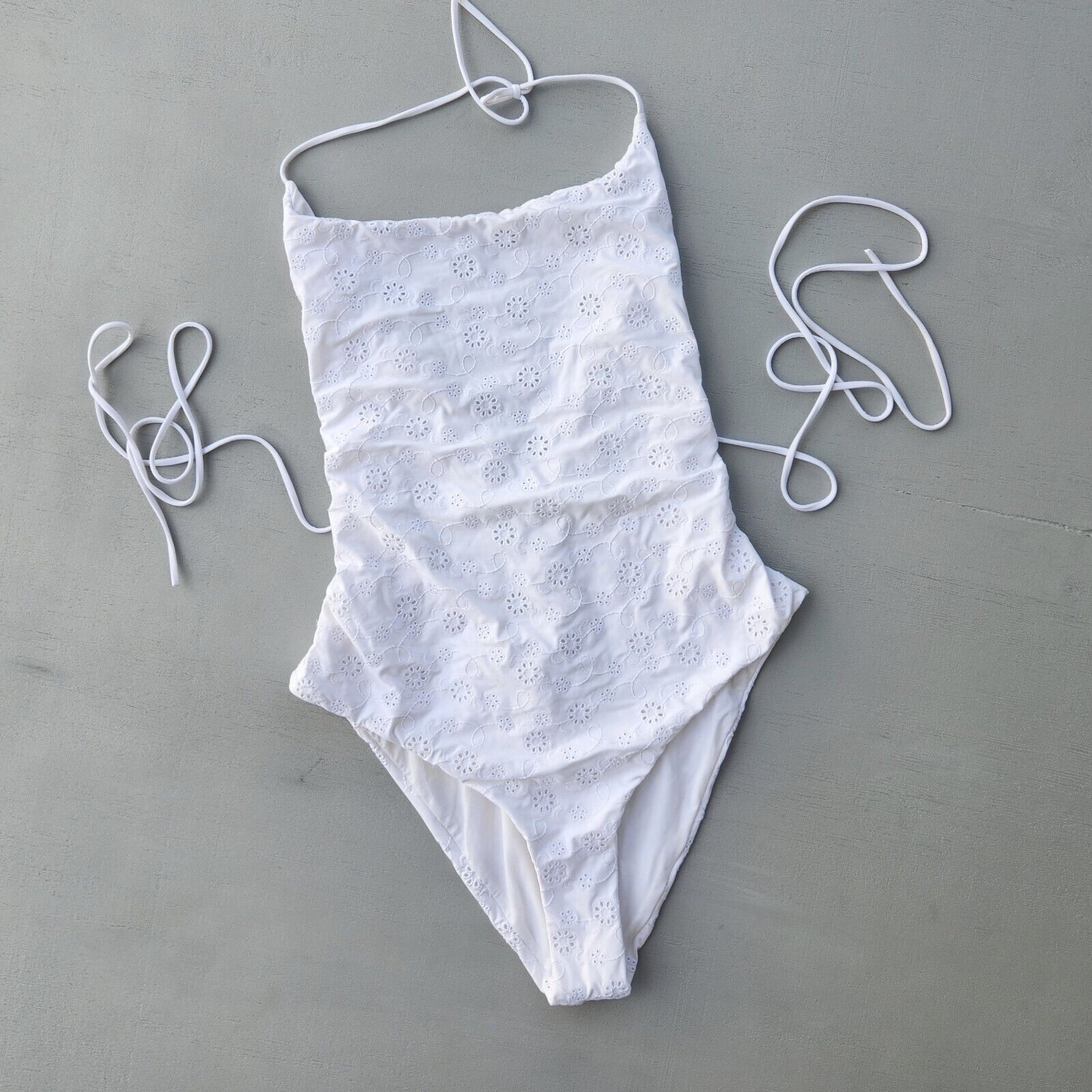 The Unbranded Brand Bond Eye Women White Eyelet Laced Back Swimsuit Size L Size ONE SIZE - 5 Thumbnail
