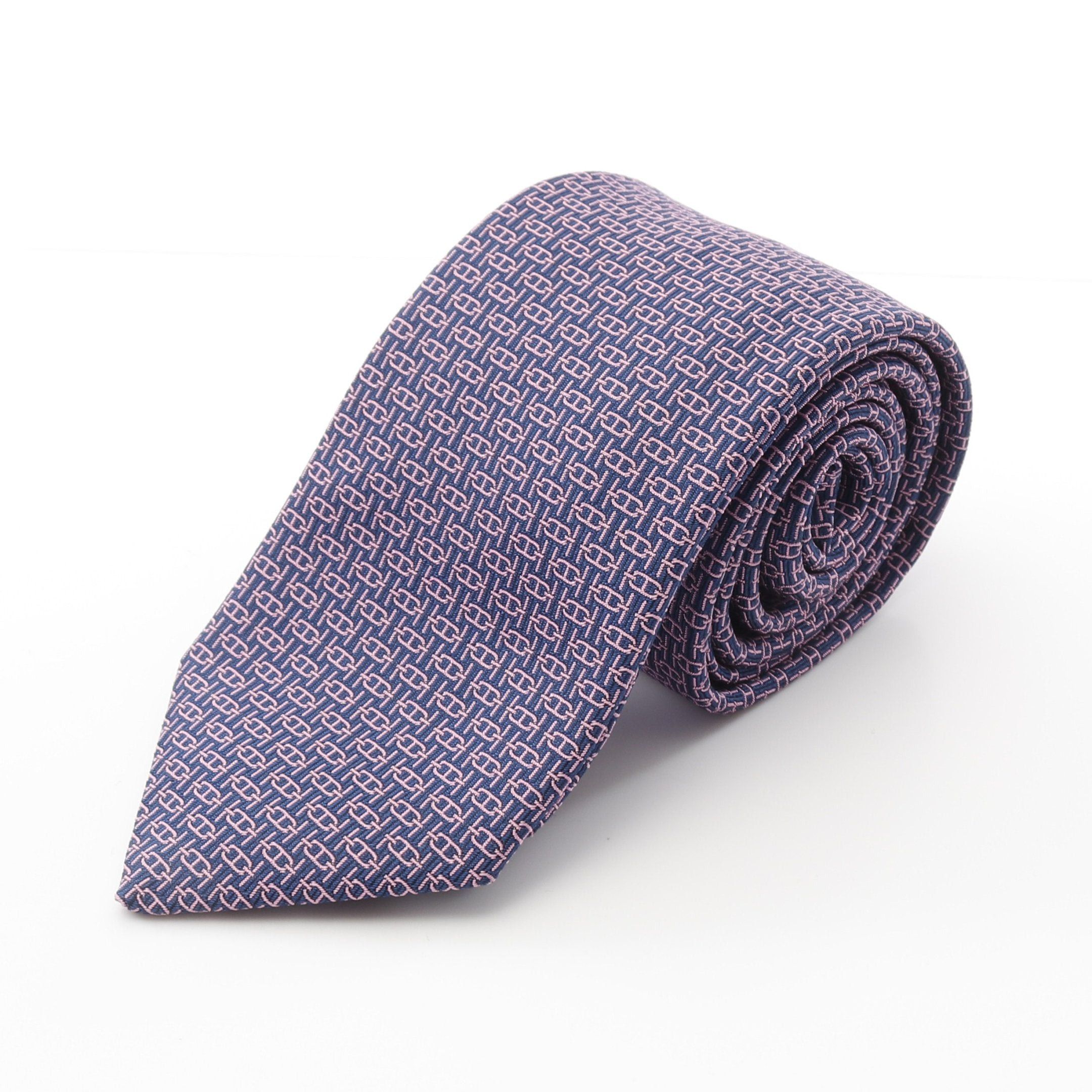 Hermes Hermes Tie Silk Navy Pink Size ONE SIZE - 1 Thumbnail