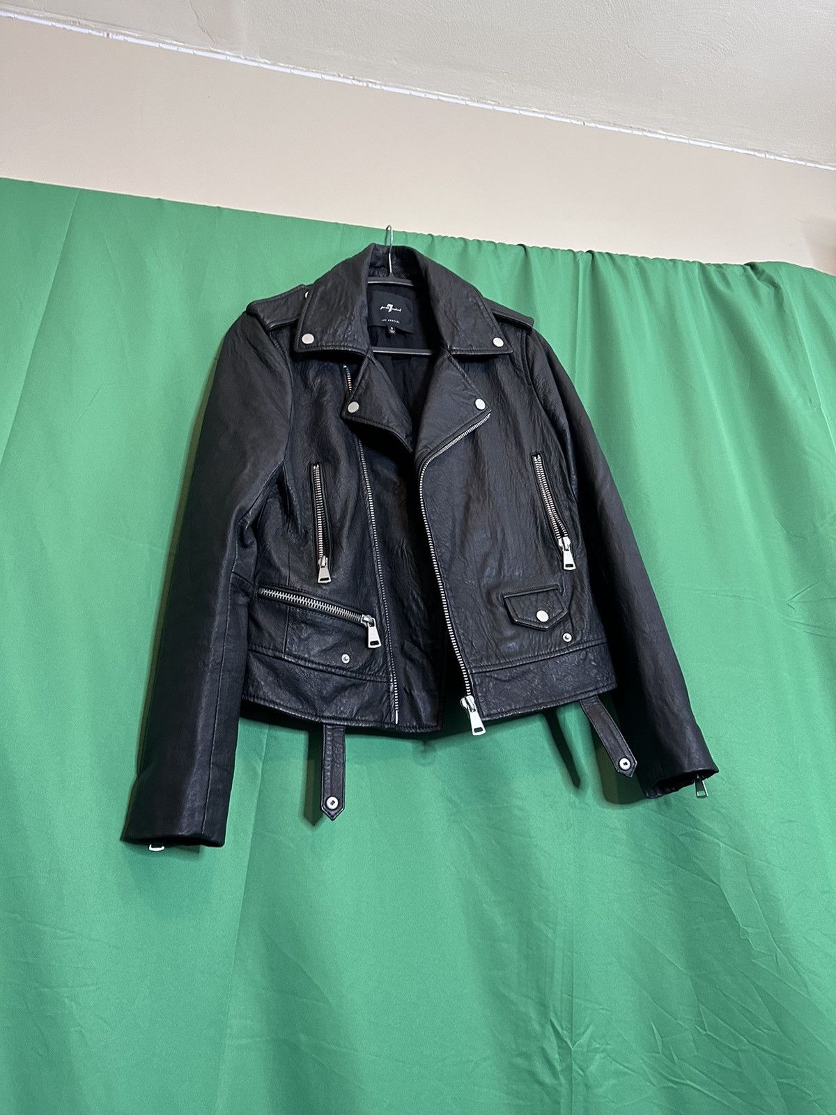 7 For All Mankind Pure leather black zip-up moto jacket Size S / US 4 / IT 40 - 12 Thumbnail