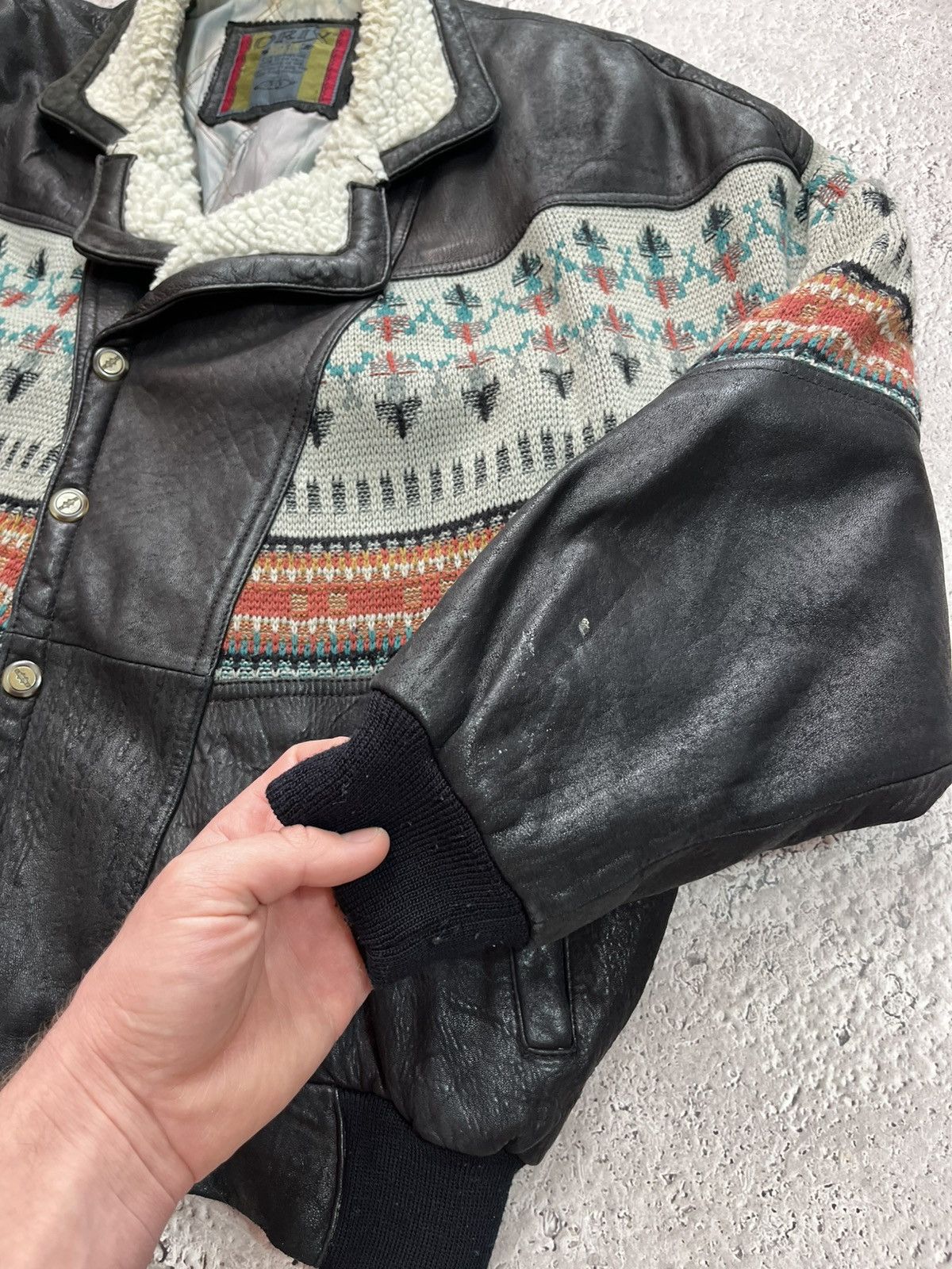 Leather Vintage Genuine Leather Jacket Wool Pattern Shearling 50 Size US M / EU 48-50 / 2 - 6 Thumbnail
