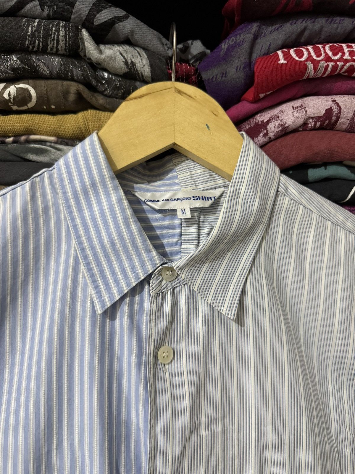 Comme des Garcons COMME des GARCONS BLUE AND GREY STRIPED TWEED PACTH SHIRT Size US M / EU 48-50 / 2 - 6 Thumbnail