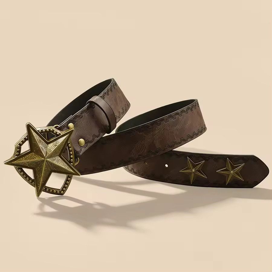 Japanese Brand Star Buckle Belt | Y2K Indie Sleaze Aesthetic 110 cm Size ONE SIZE - 2 Thumbnail