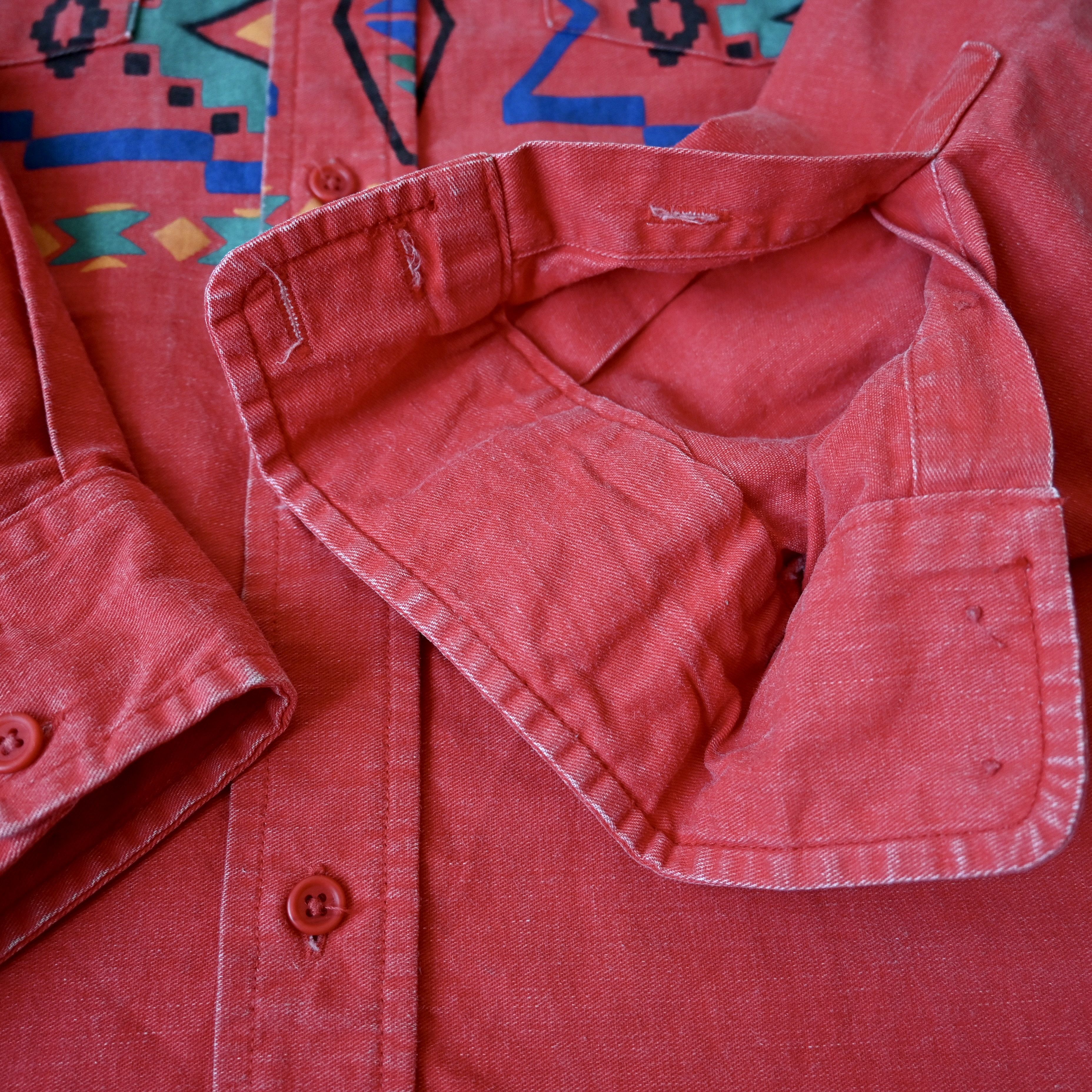 Vintage VTG Wrangler Brushpopper shirt Aztec Navajo poppy red 17.5 Size US XL / EU 56 / 4 - 8 Thumbnail