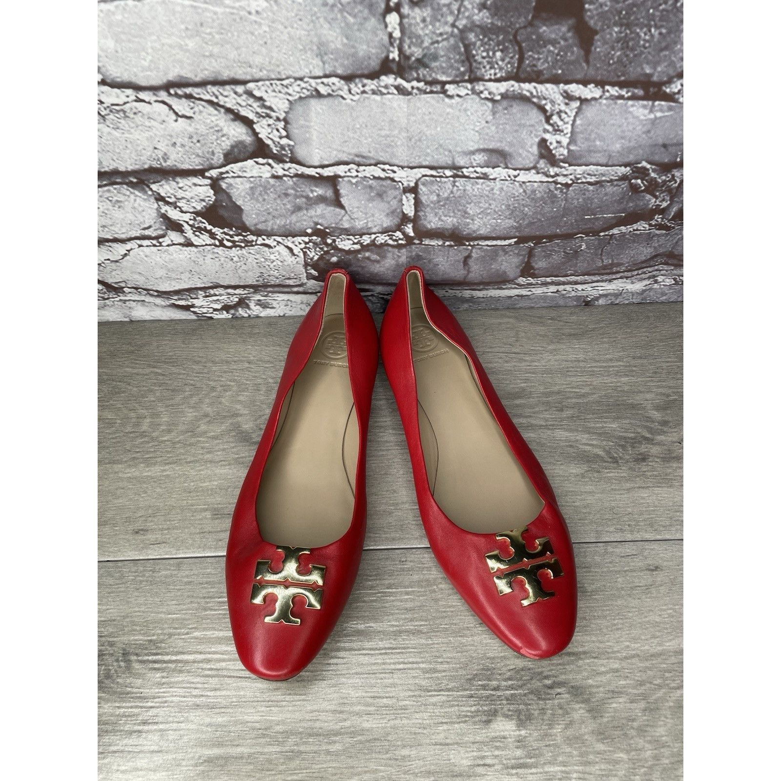 Tory Burch Tory Burch Red Leather Gold Badge Logo Ballet Flats Shoes Wo Size US 8.5 / IT 38.5 - 12 Thumbnail