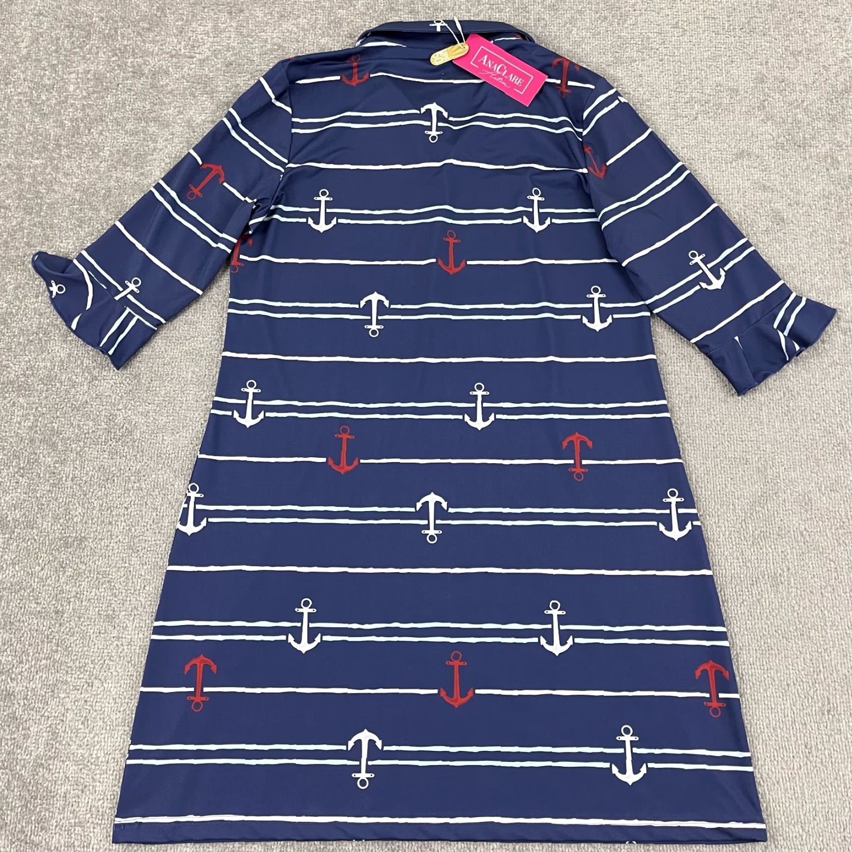 Nautica ANA CLARE Marin Dress Womens L Anchored Nautical Active Stretch Preppy NEW Size L / US 10 / IT 46 - 7 Thumbnail