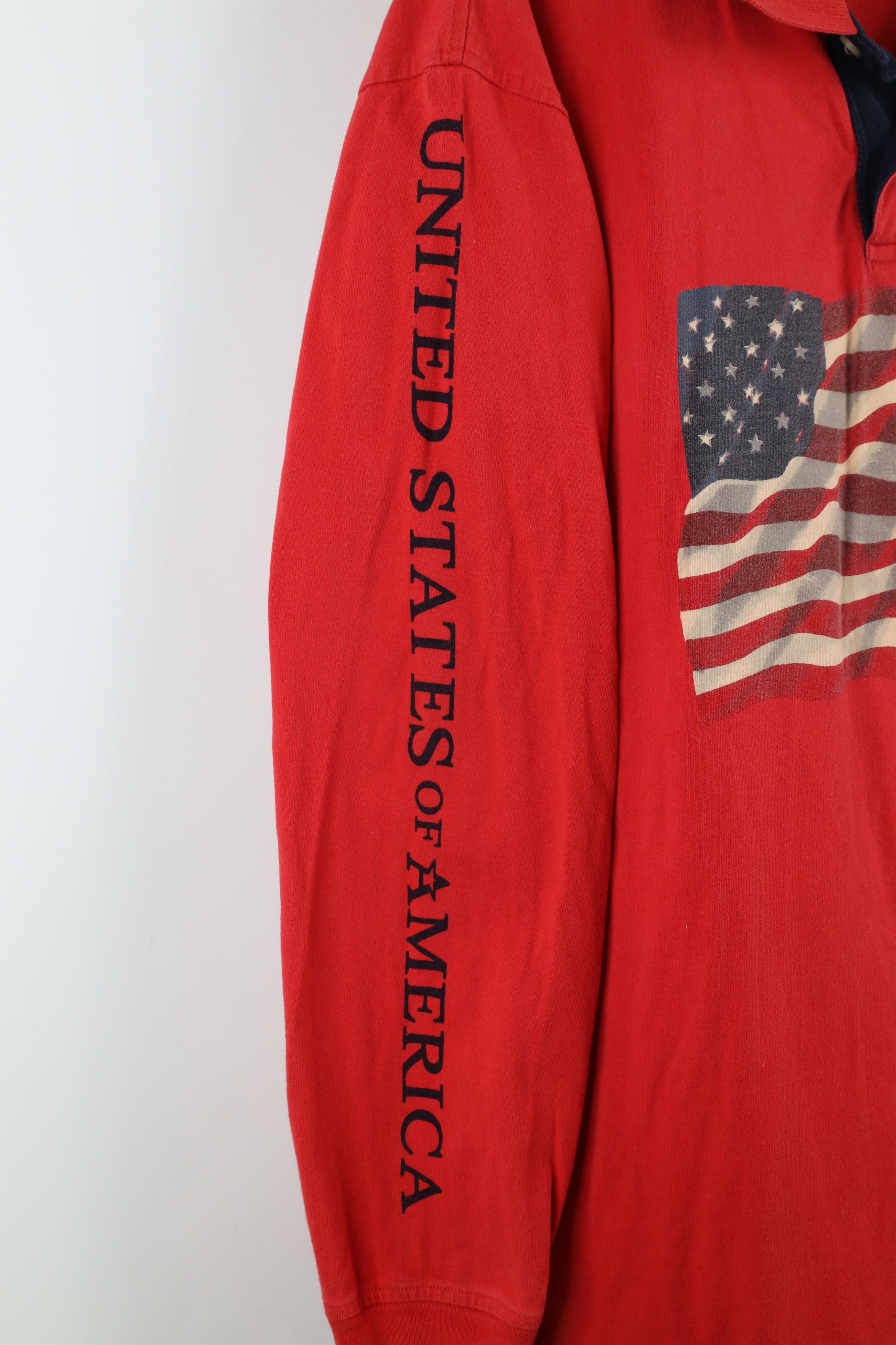 Vintage Vintage 90s Streetwear Spell USA Flag Long Sleeve Rugby Polo Size US L / EU 52-54 / 3 - 5 Thumbnail