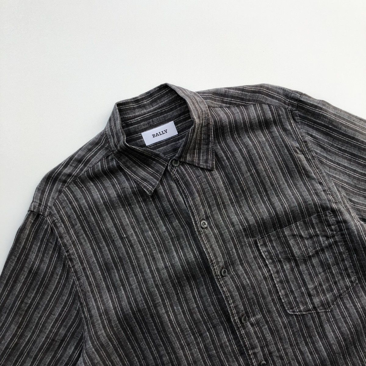 Bally × Vintage Bally Vintage Linen Button Ups Striped Shirt Grey Size US L / EU 52-54 / 3 - 2 Thumbnail