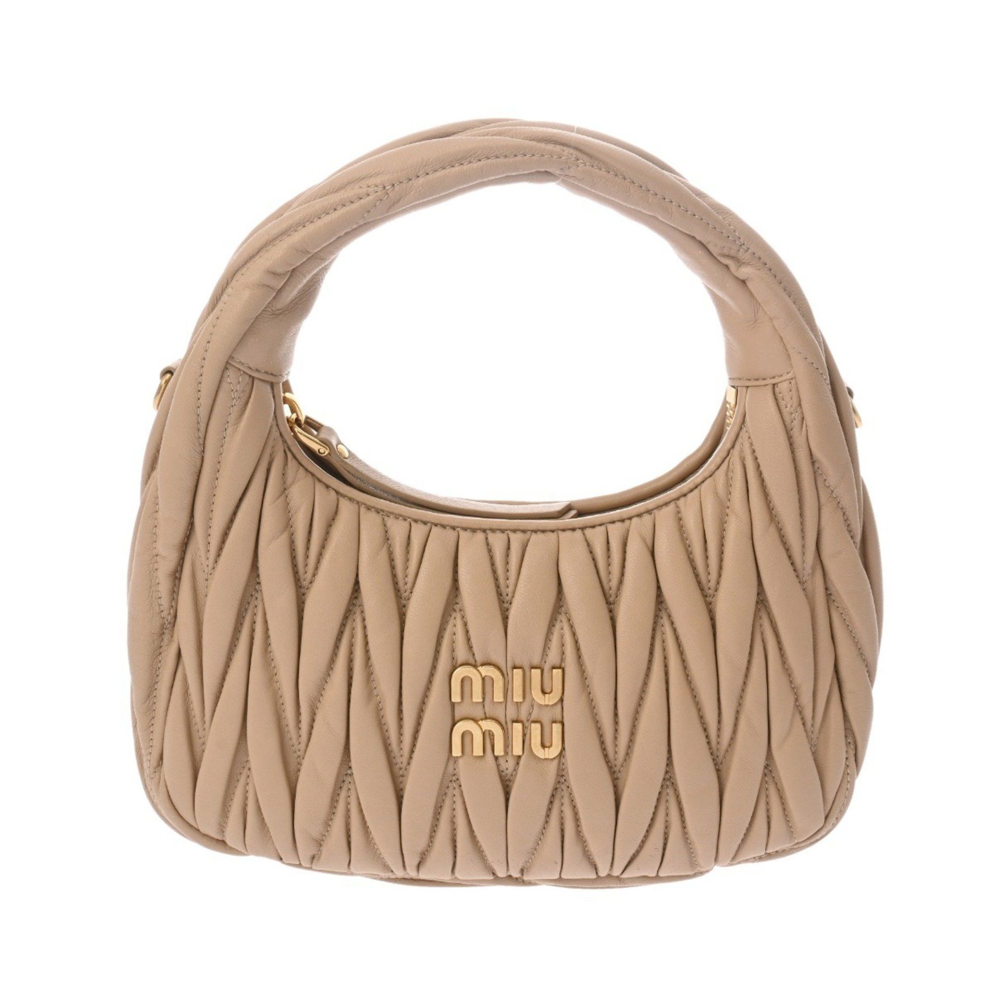 Miu Miu Miumiu Wonder Matelasse Leather Hobo Bag Beige 5Bc125 Women's Handbag