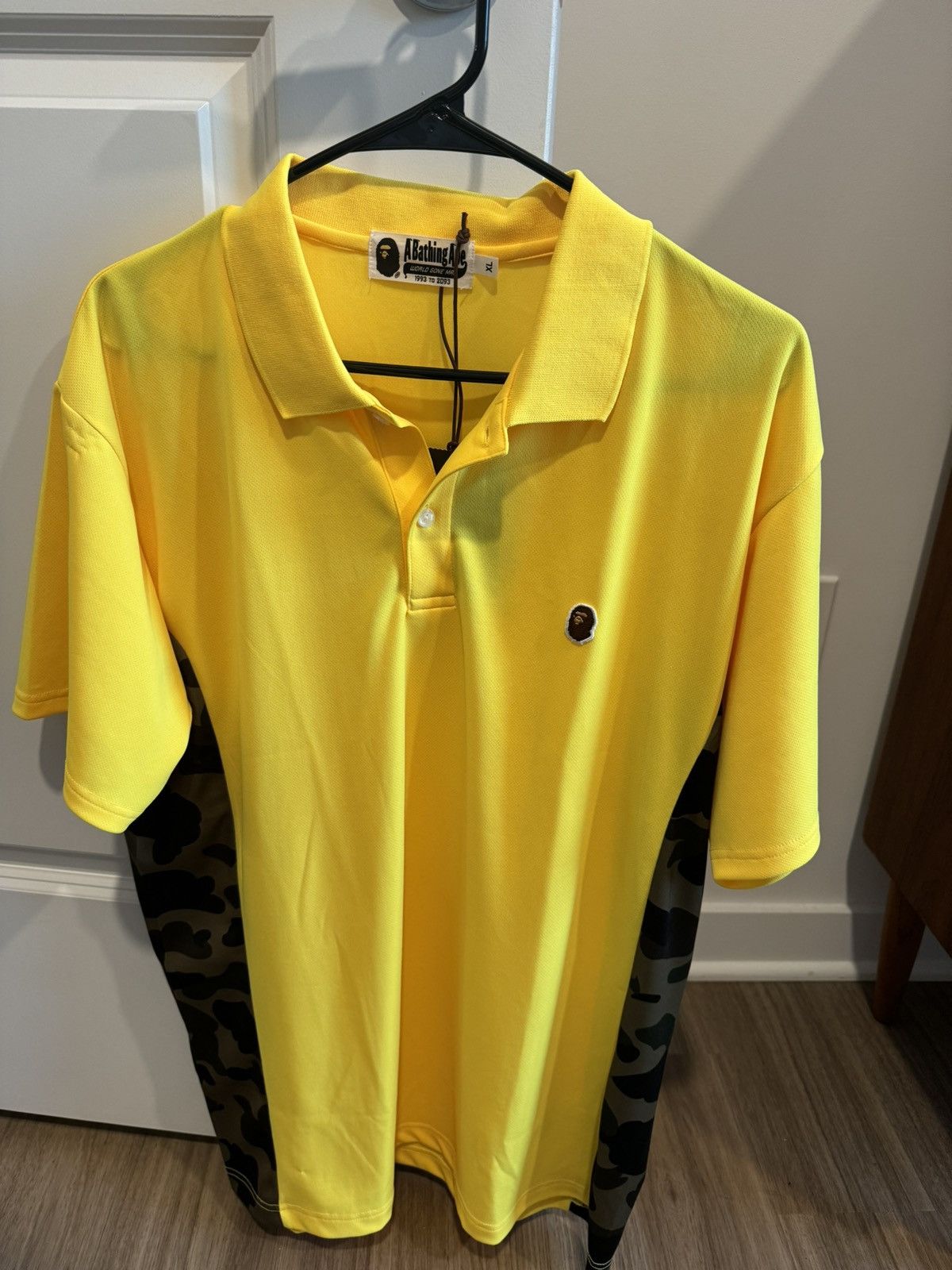 image of Bape Yellow Polo Shirt Green Camo, Men's (Size XL)