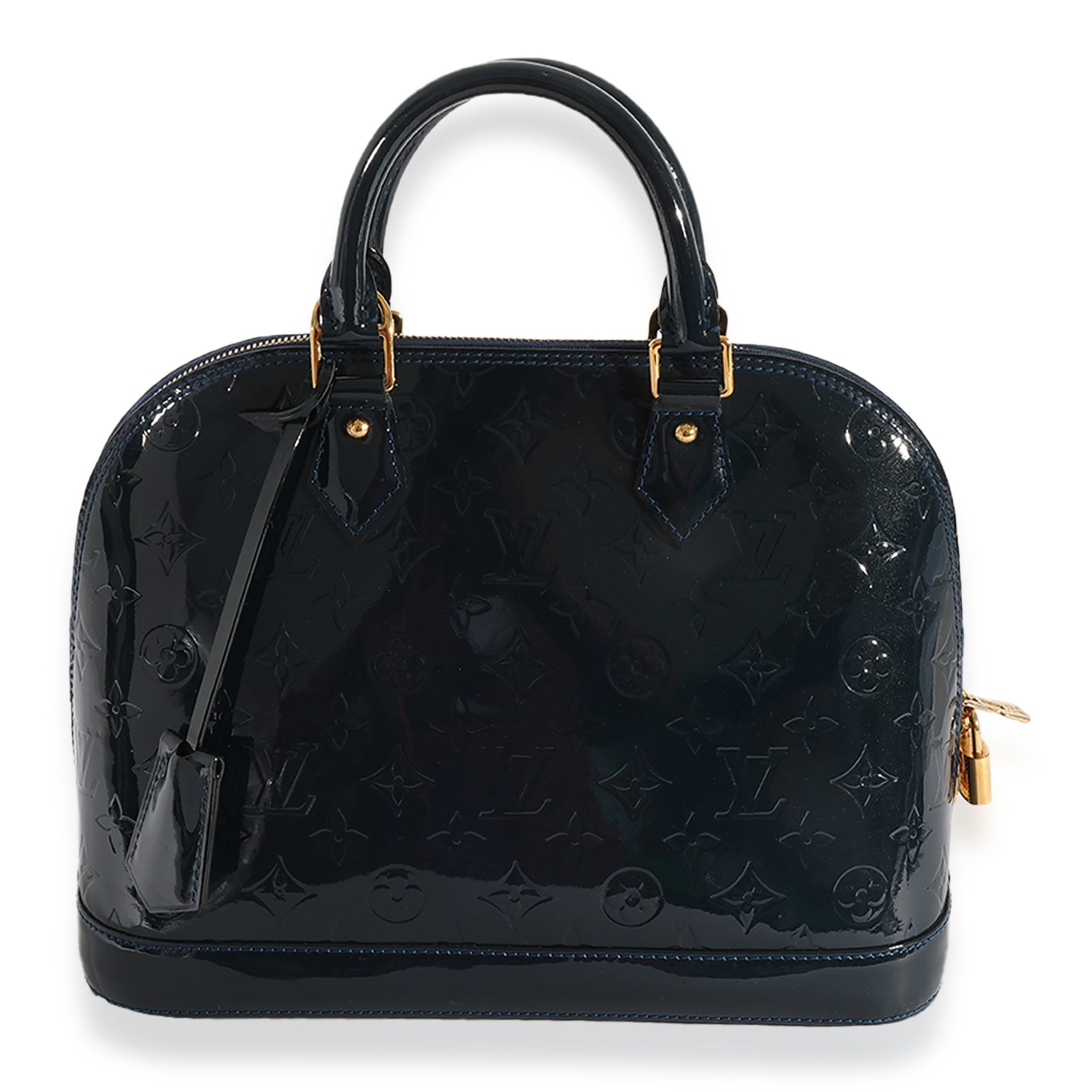 image of Louis Vuitton Bleu Nuit Vernis Alma Pm in Black, Women's