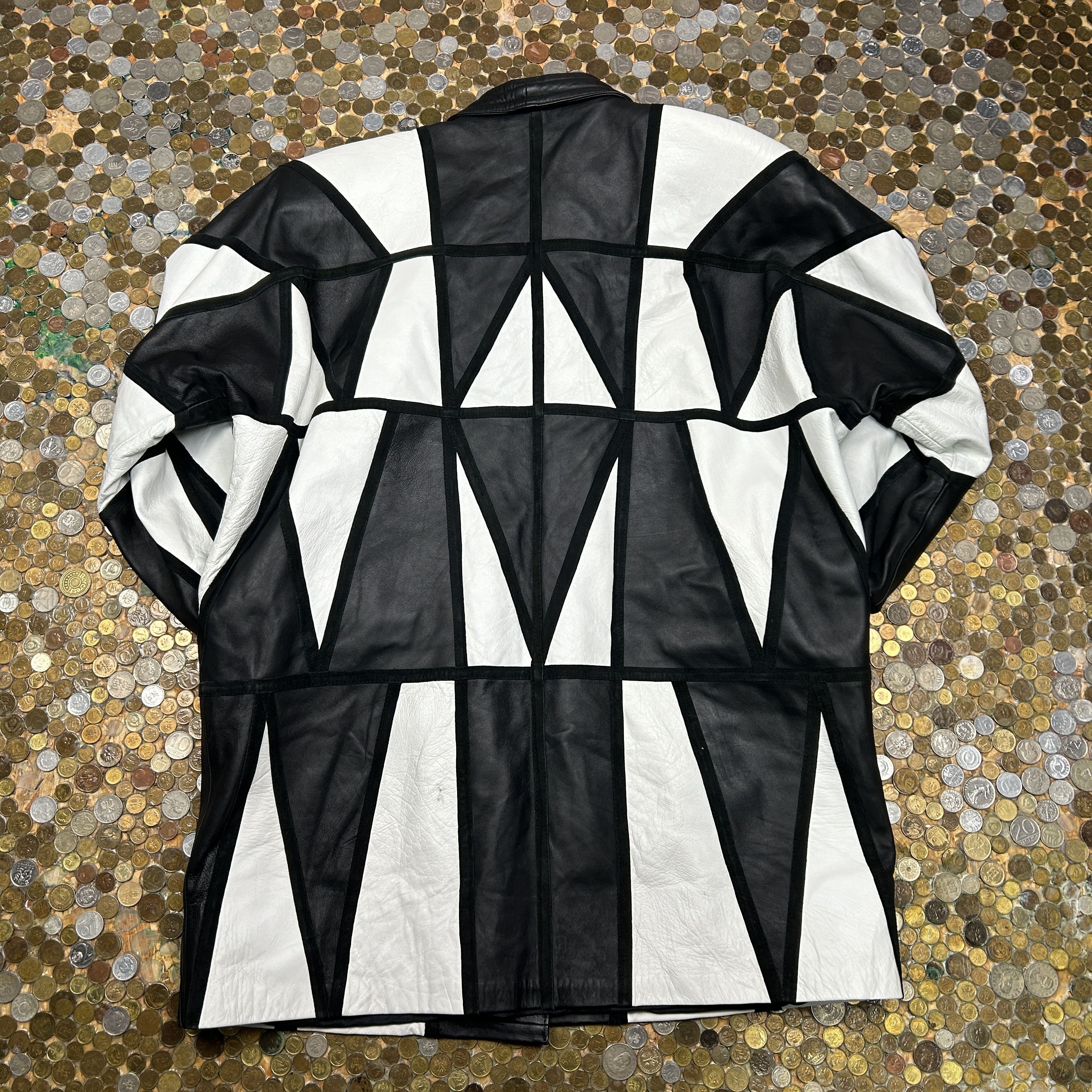 Vintage Vintage leather traingle patch long jacket 80's vibe Size US XXL / EU 58 / 5 - 5 Thumbnail