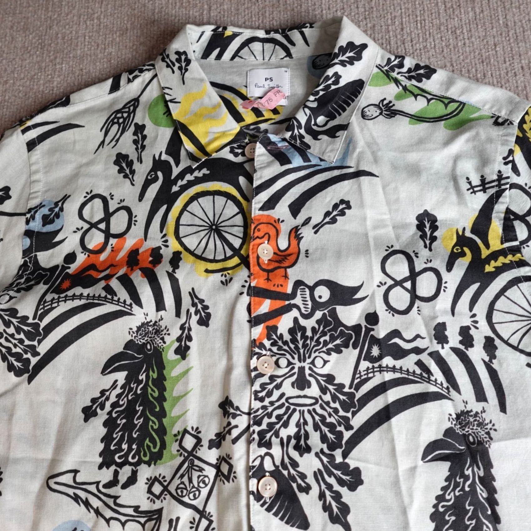Paul Smith Paul Smith Mens Shirt Medium Blue Abstract Linen Blend Button-Up Short Sleeve Size US M / EU 48-50 / 2 - 2 Thumbnail