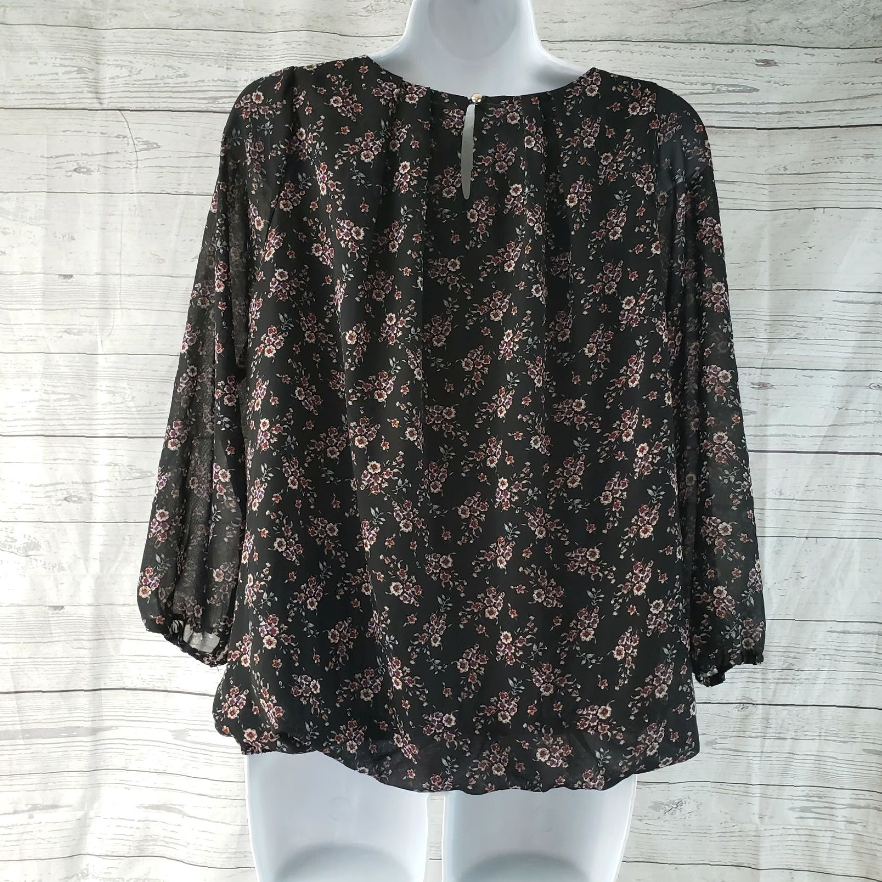 Vintage Papermoon Blouse Womens Small Black Purple Floral Elastic Waist Long Sleeve Shirt Ladies Size S / US 4 / IT 40 - 3 Thumbnail