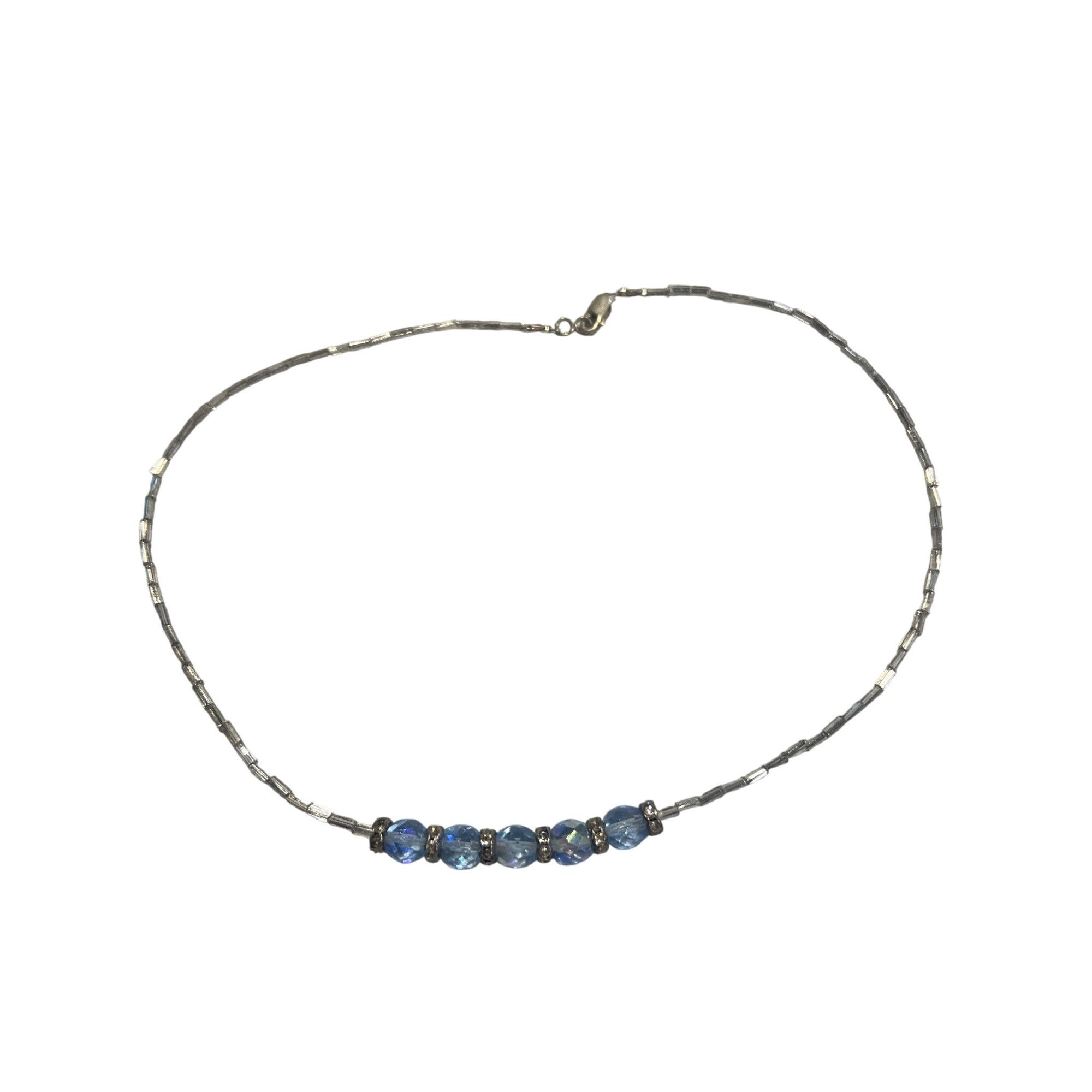 Other Vintage Sterling Silver AB Blue Crystal Beaded Necklace Lobs Size ONE SIZE - 1 Thumbnail