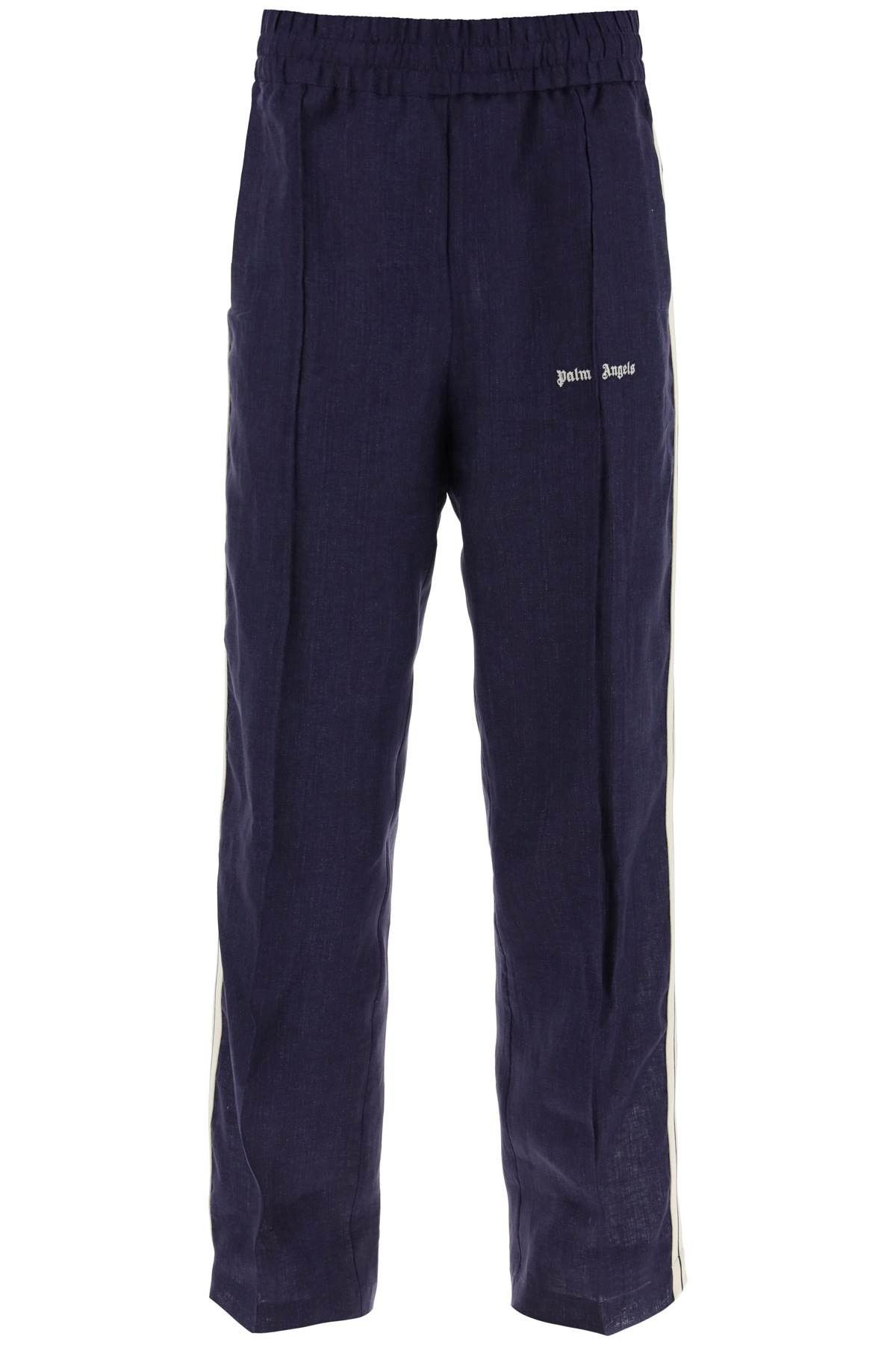 image of Palm Angels Linen Joggers With Side Stripes in Blue, Men's (Size 32)